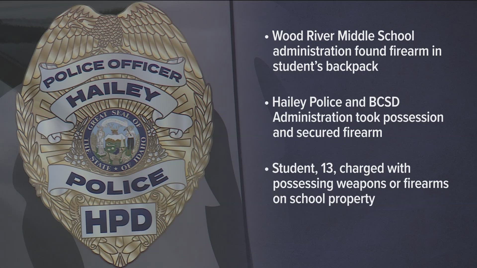 The 13-year-old boy was charged with possessing weapons or firearms on school property.