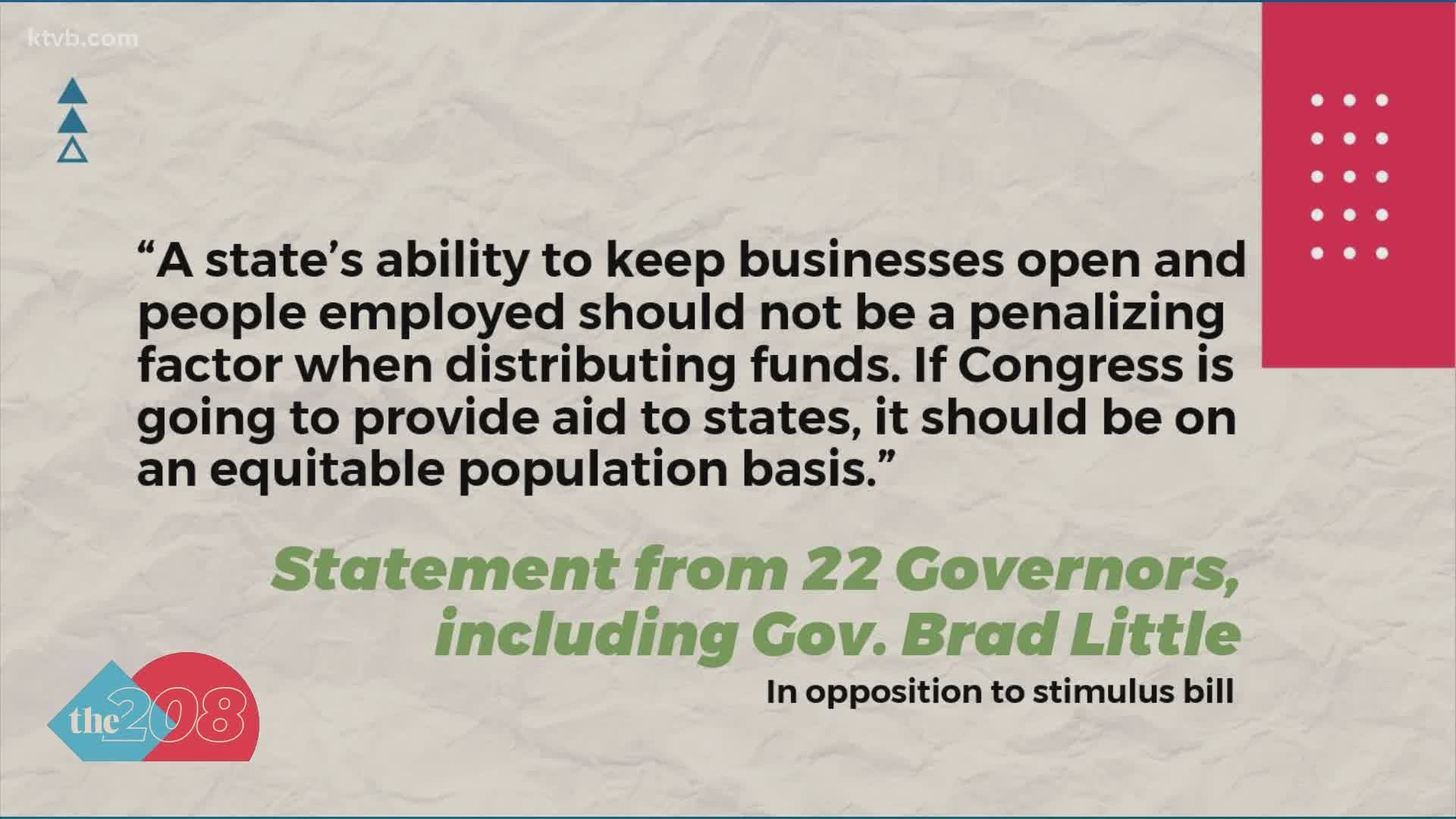 In a press release, the governor claimed the proposed bill would punish states like Idaho for remaining open during the pandemic.