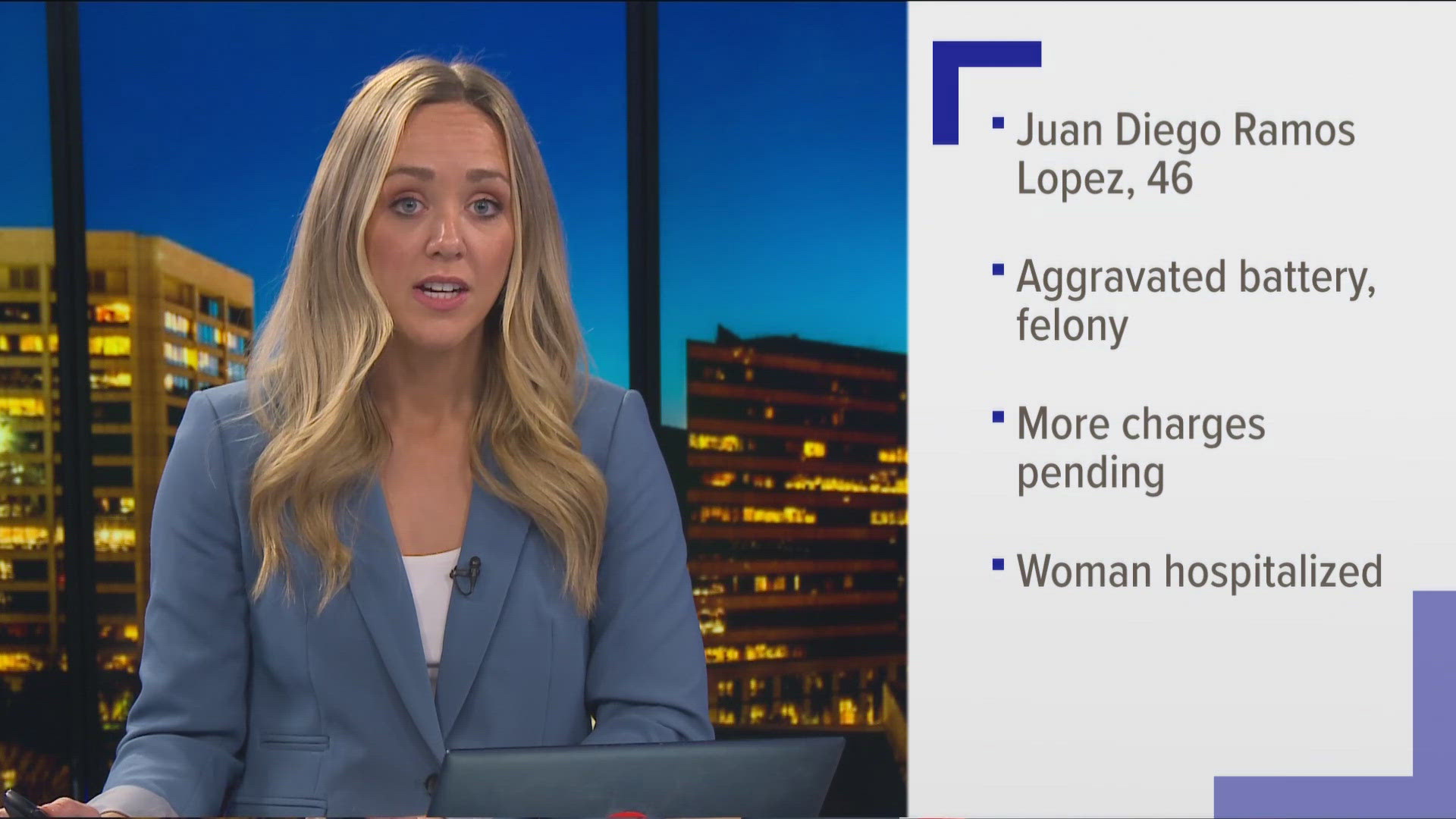 The Meridian Police Department said the suspect, Juan Diego Ramos Lopez, was the victim's estranged husband. The woman is in "serious but stable condition."