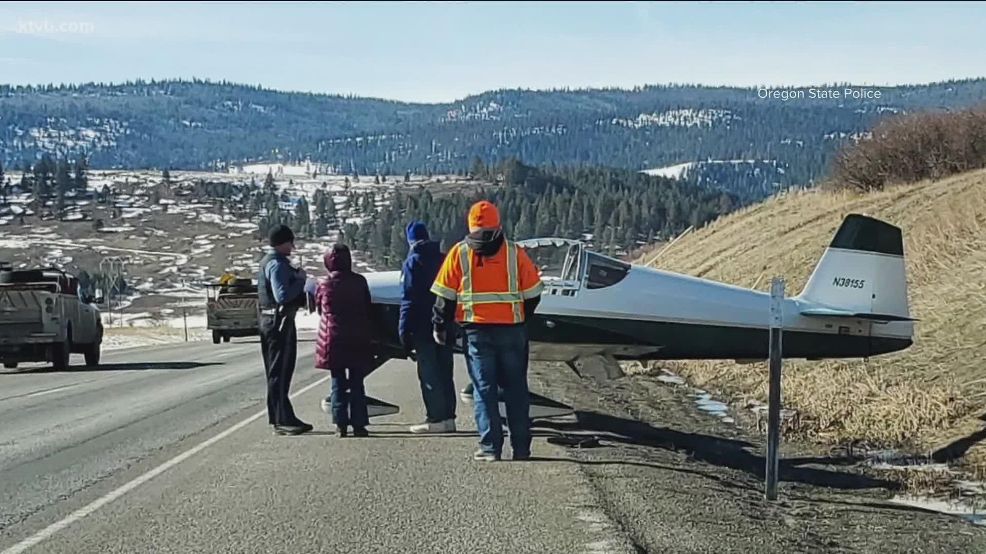 Oregon Police reported a small plane made an emergency landing on I-84 near La Grande.