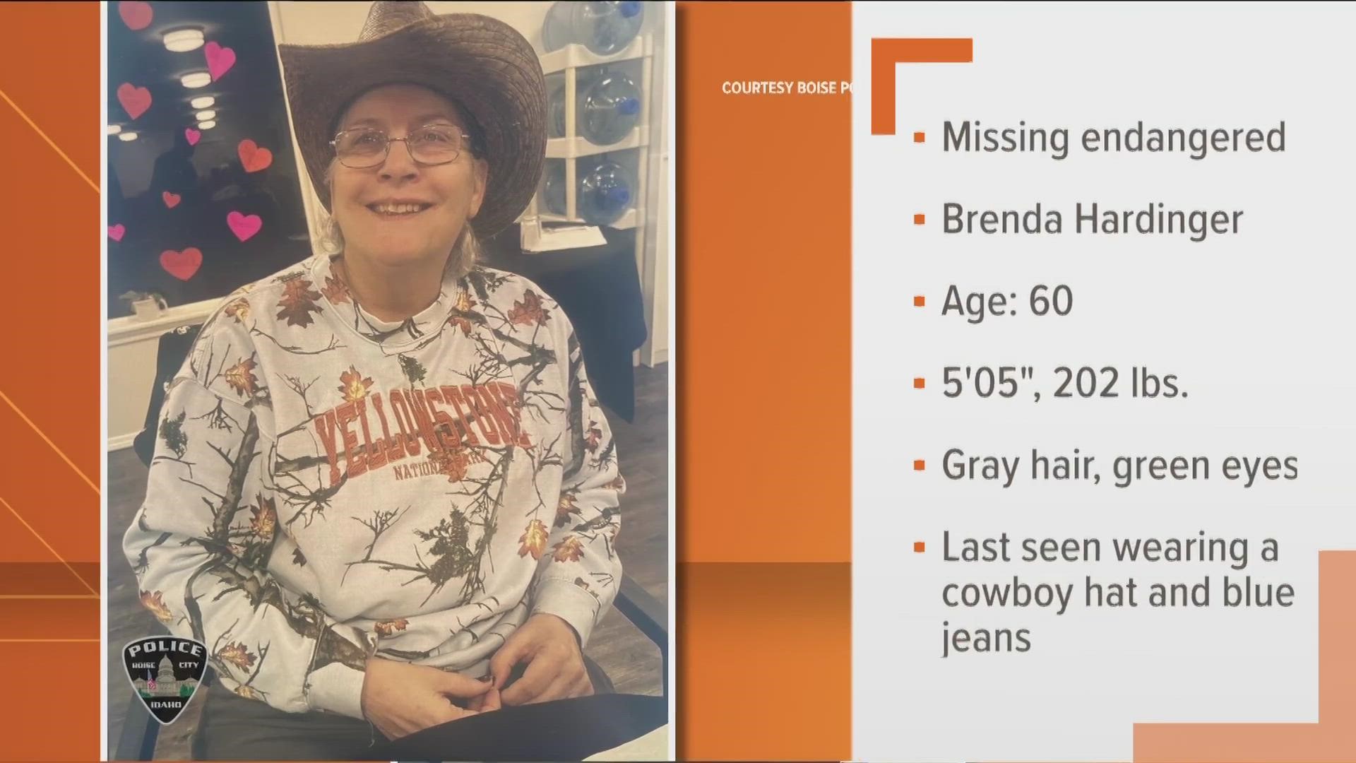 60-year-old Brenda Hardinger was last seen Sunday morning walking away from a care facility on Smoke Ranch Drive, near Overland between Five Mile and Maple Grove.