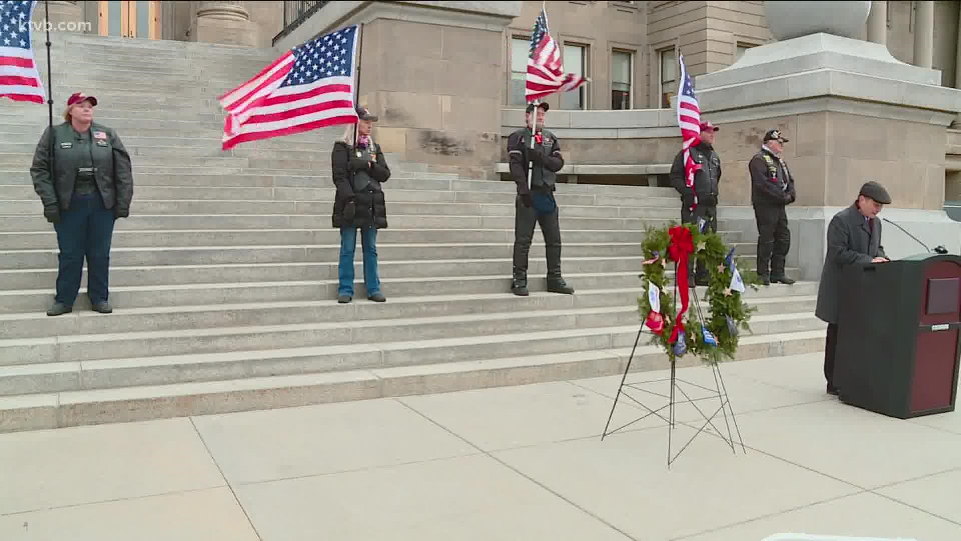 The nonprofit held a wreath-laying ceremony Monday on the steps of the capital.