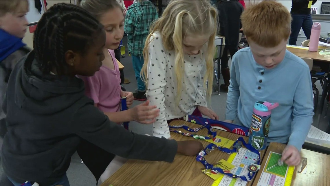 Riverside Elementary School students trade Olympic pins