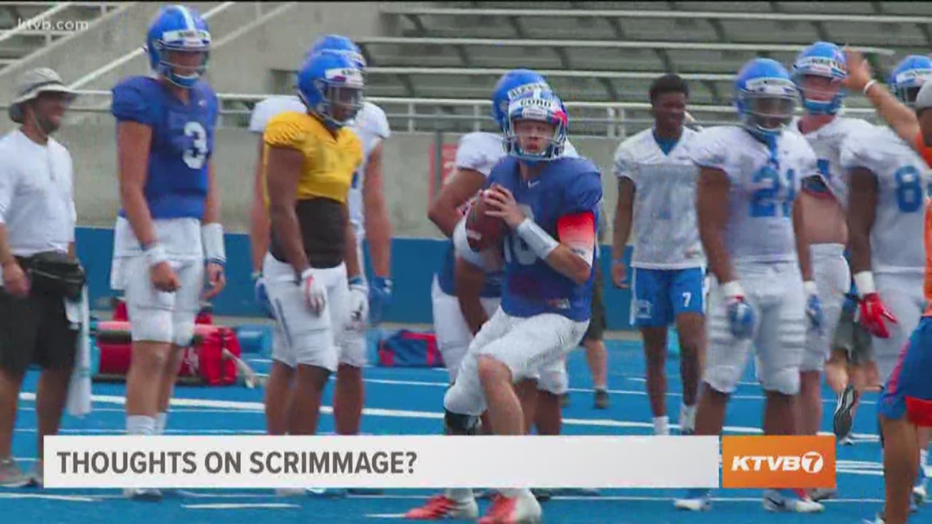 KTVB's Jay Tust, Will Hall and Tom Scott break down the latest news coming out of the Broncos' first week of fall camp and their first scrimmage. During Byran Harsin's first press conference of fall camp, he briefly mentioned where the quarterback and running back competitions.