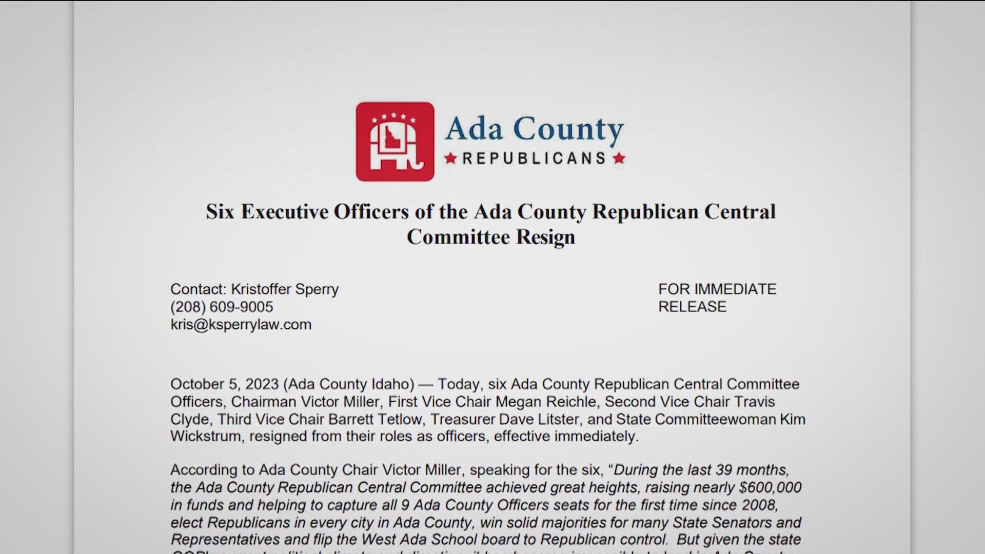 The mass resignations of the county chair, three vice chairs, treasurer, and state committeewoman have left the party's Ada County leadership in question.