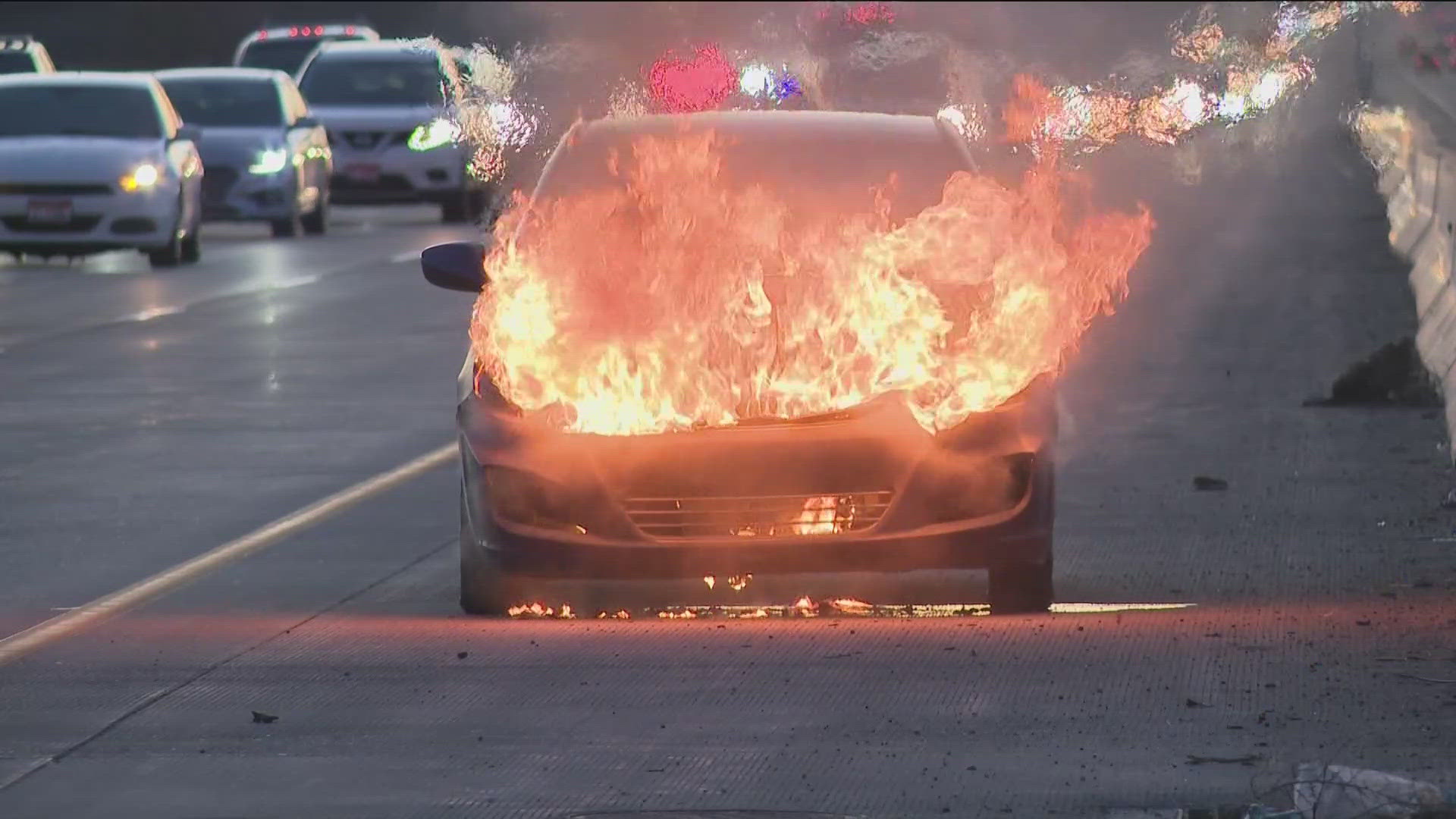 Vehicle catches fire on I-84 in Meridian | ktvb.com