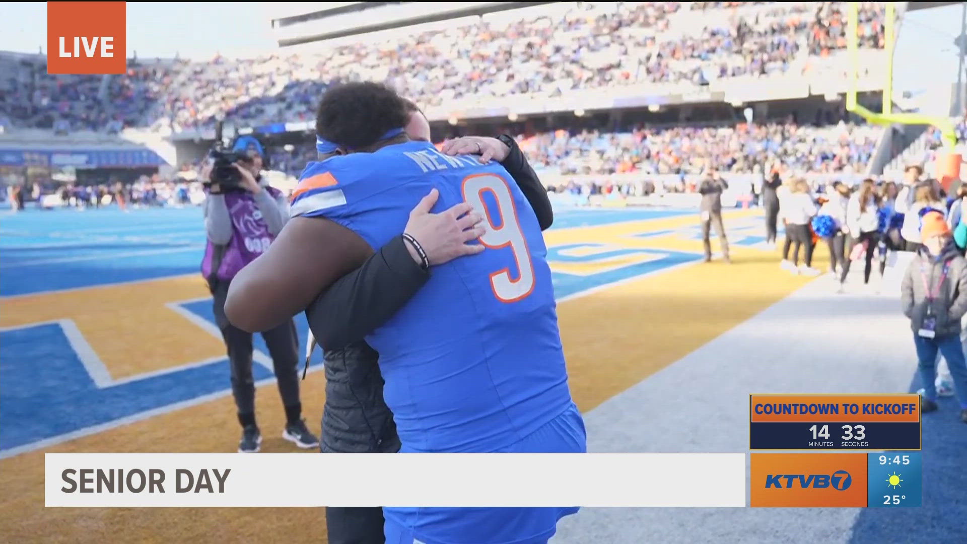 Head coach Spencer Danielson became emotional as he hugged his college seniors ahead of Oregon State game. 