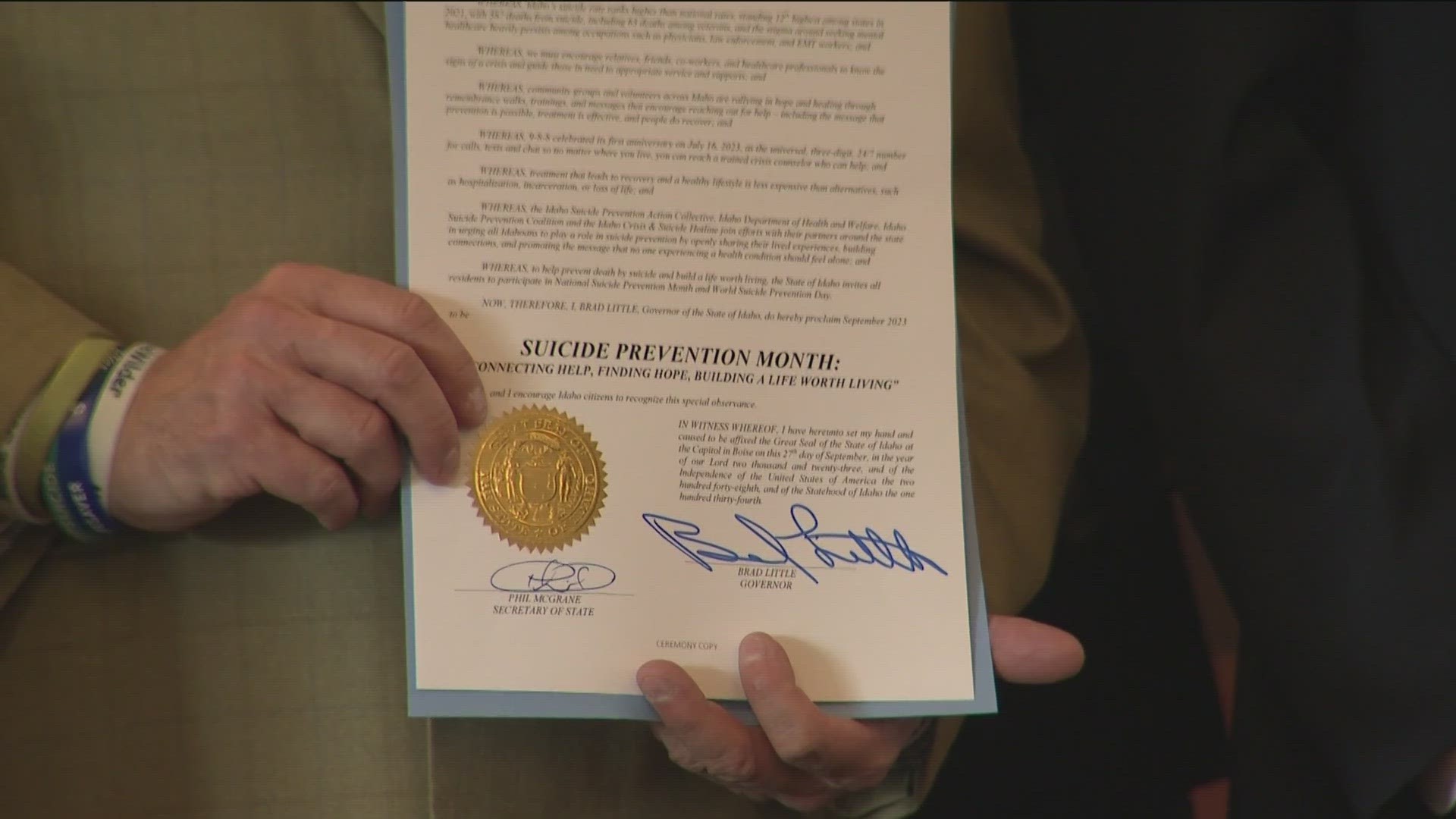 Idaho Governor Brad Little signs executive order to support suicide prevention in Idaho and proclaims September as Suicide Prevention Month in the Gem State.