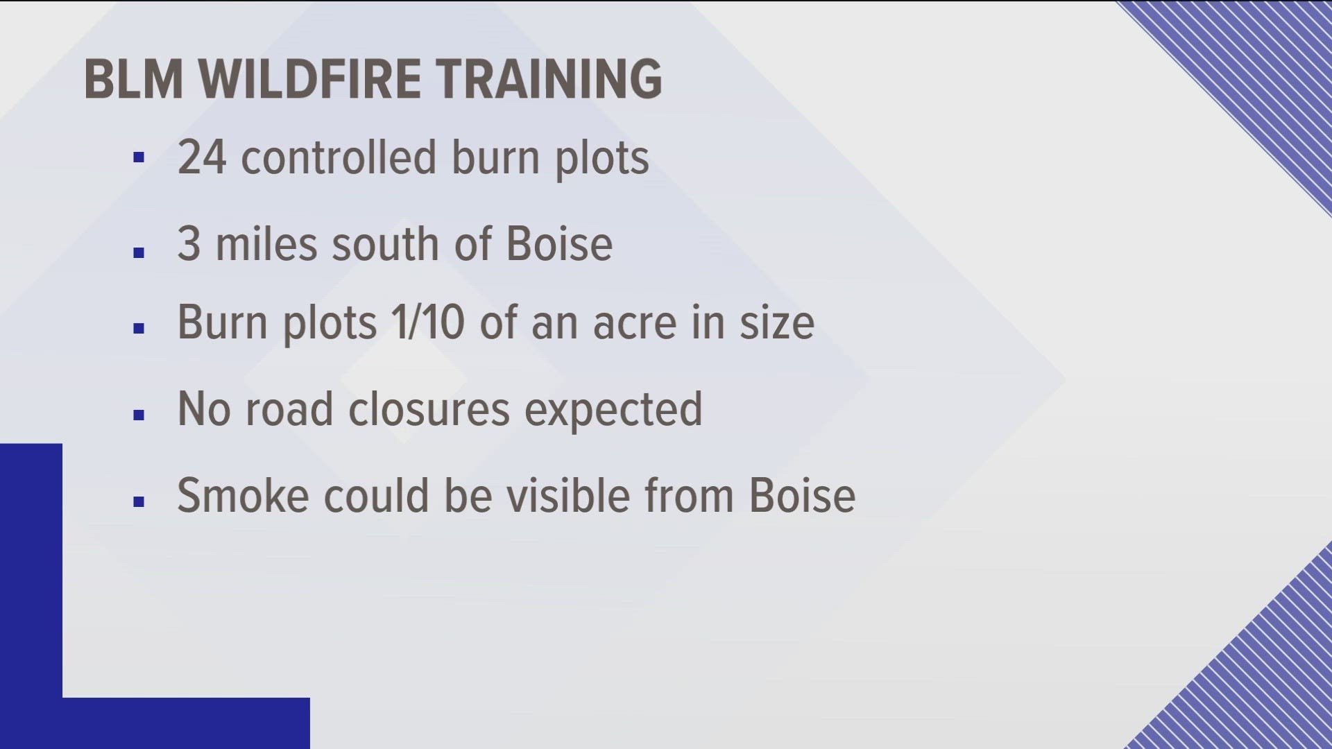 The department will ignite "a series of small, controlled burns," three miles south of Boise on Monday, May 22.