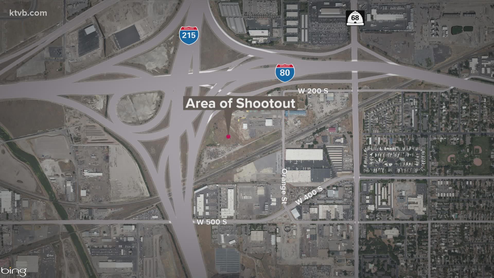 Officials say the suspect carjacked a driver in Salt Lake City before exchanging gunfire with officers who tried to pull him over in the stolen vehicle.