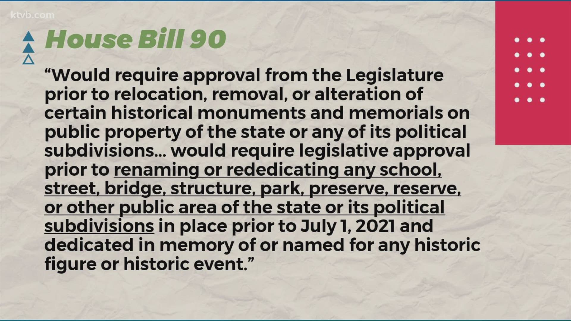 It would require any city or local government to get the Legislature's permission to remove monuments or rename something named after a historical figure.