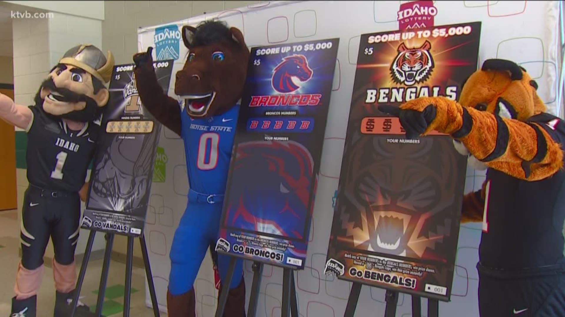 Mascots from 3 Idaho universities unveiled the new scratch game at a press conference.