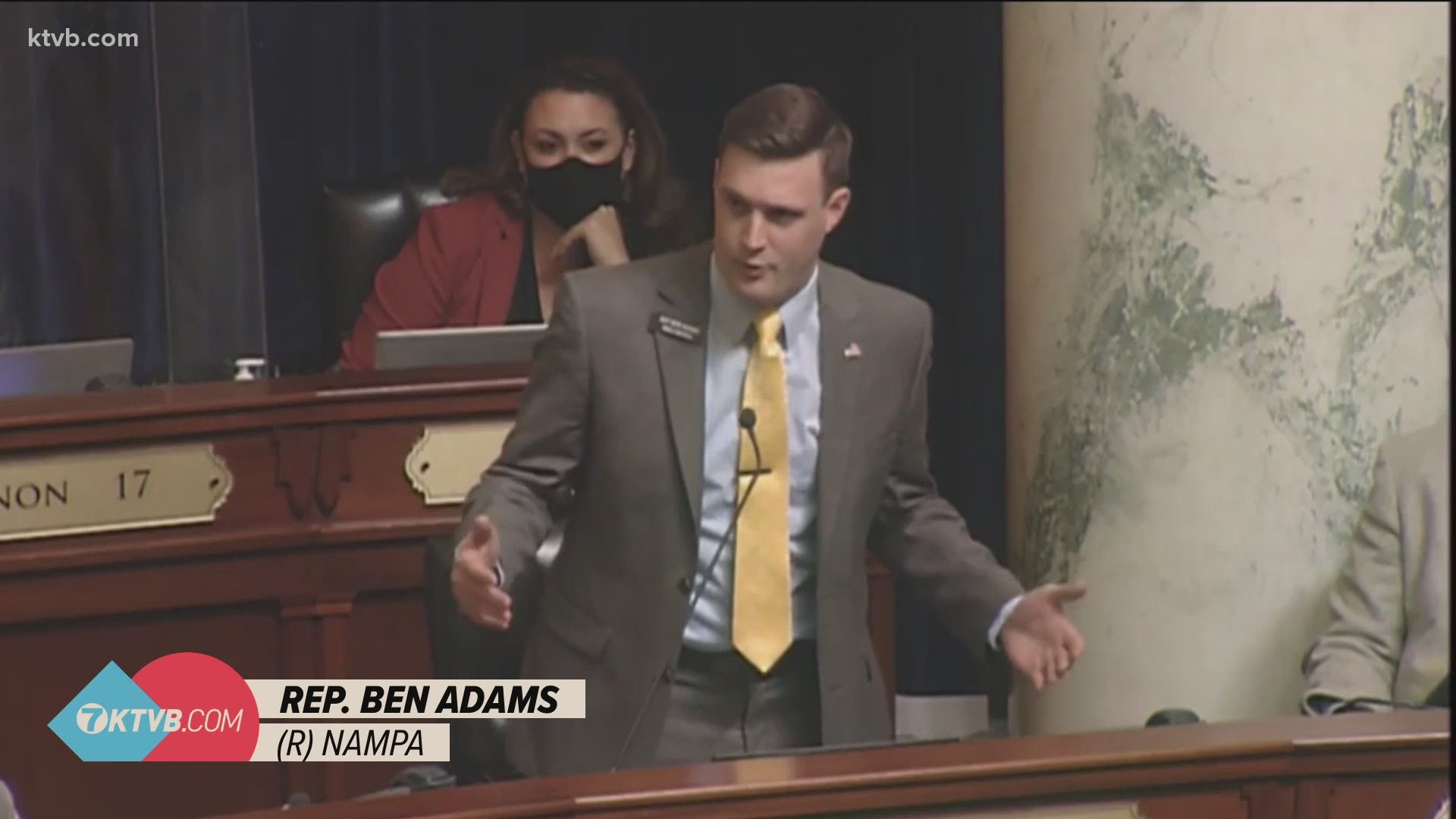 Freshman Rep. Ben Adams (R-Nampa) gave a three-and-a-half-minute speech that included Patrick Henry quotes and intense calls for liberty.