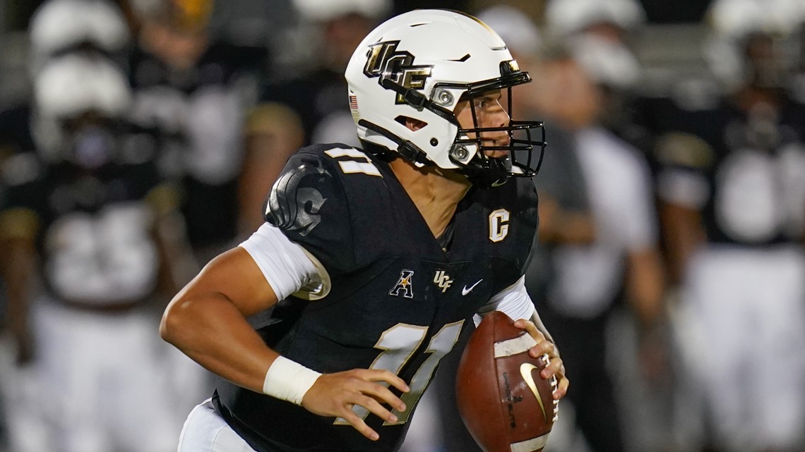 Central Florida wide receiver Brandon Johnson (3) runs a route during the  first half of an NCAA college football game against Boise State on Thursday,  Sept. 2, 2021, in Orlando, Fla. (AP