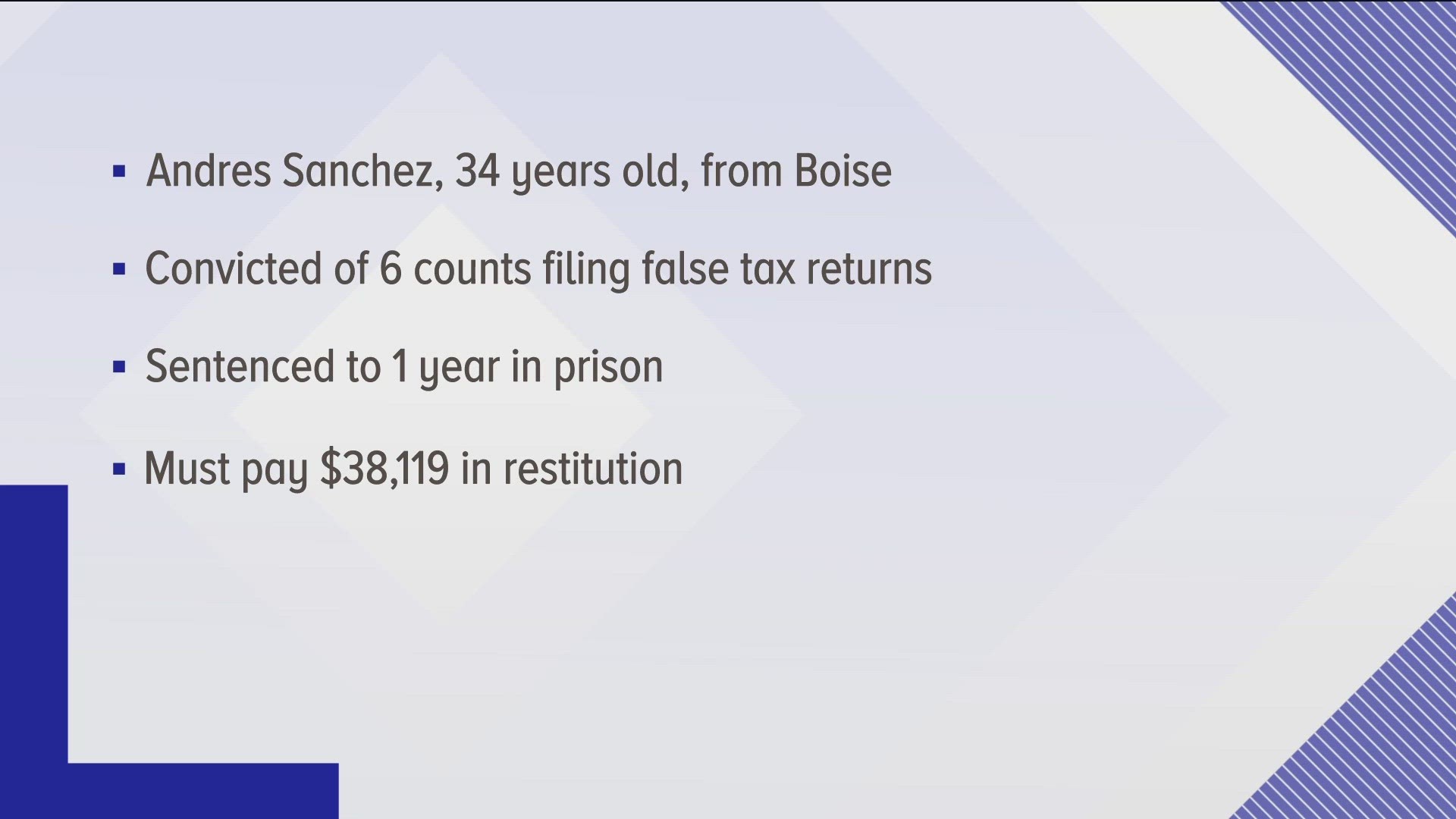 34-year-old Andres Sanchez counseled clients to include ineligible dependents on their tax returns to receive a bigger tax refund, said the U.S. Attorney's Office.