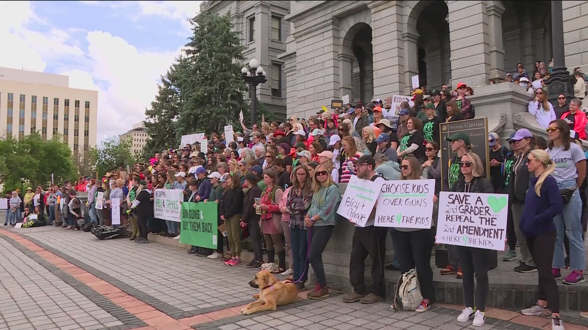 Here 4 the Kids staged a sit-in Monday with the goal of an executive order to ban guns in Colorado. Gov. Jared Polis said that would be unconstitutional.