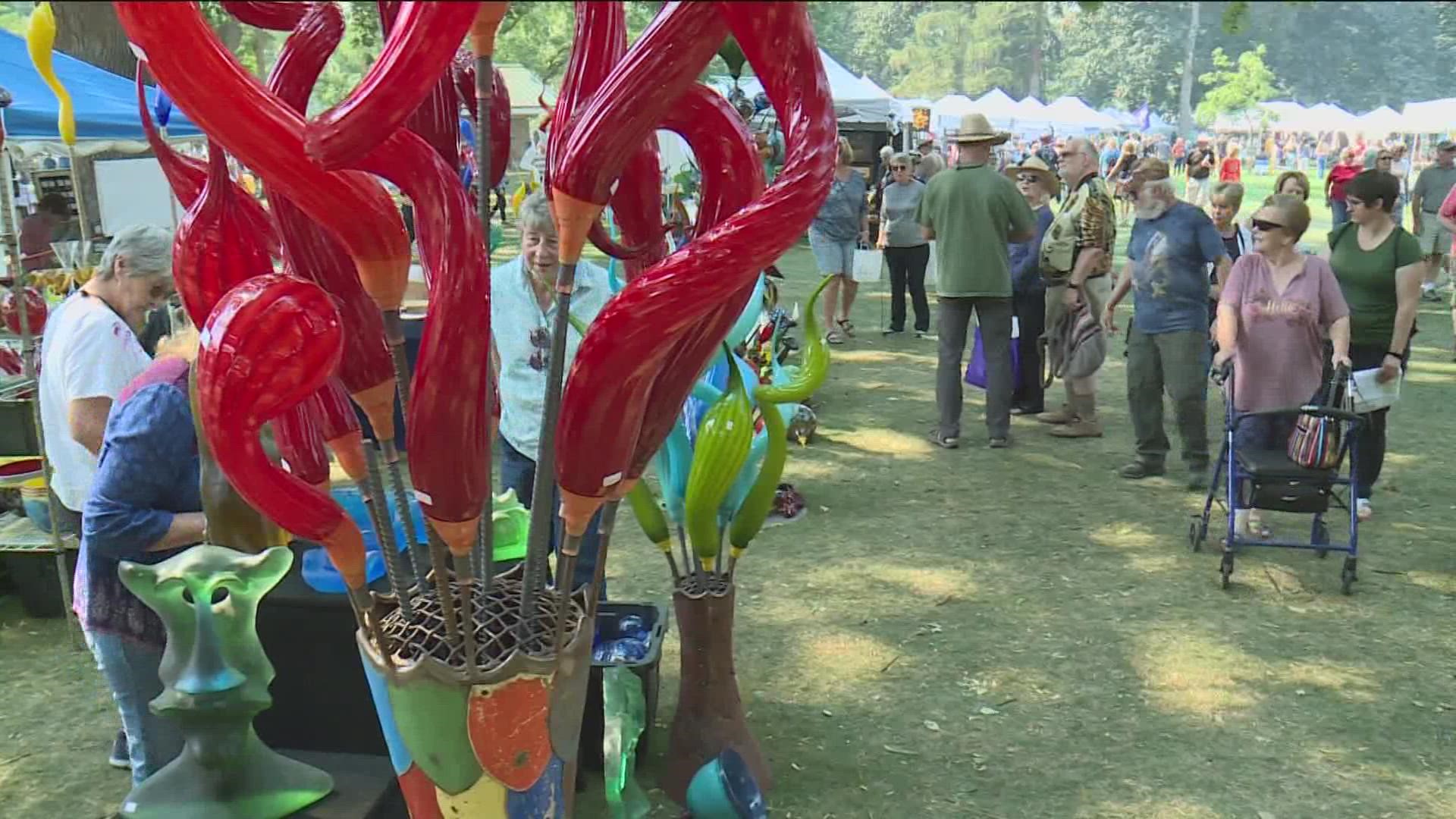 The event, organized by the Boise Art Museum, features more than 250 artists' works made from glass, metalwork, pottery and textiles, jewelry and toys.