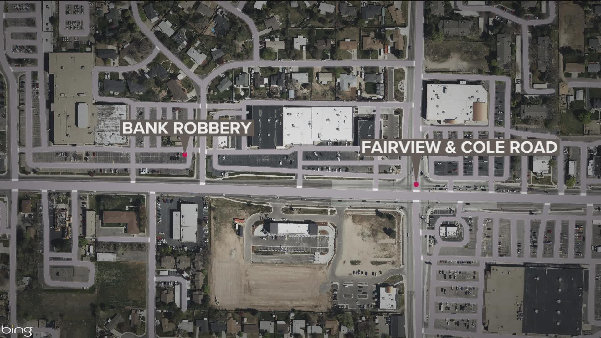 The robbery occurred Monday afternoon at a bank along Fairview near Cole Road.