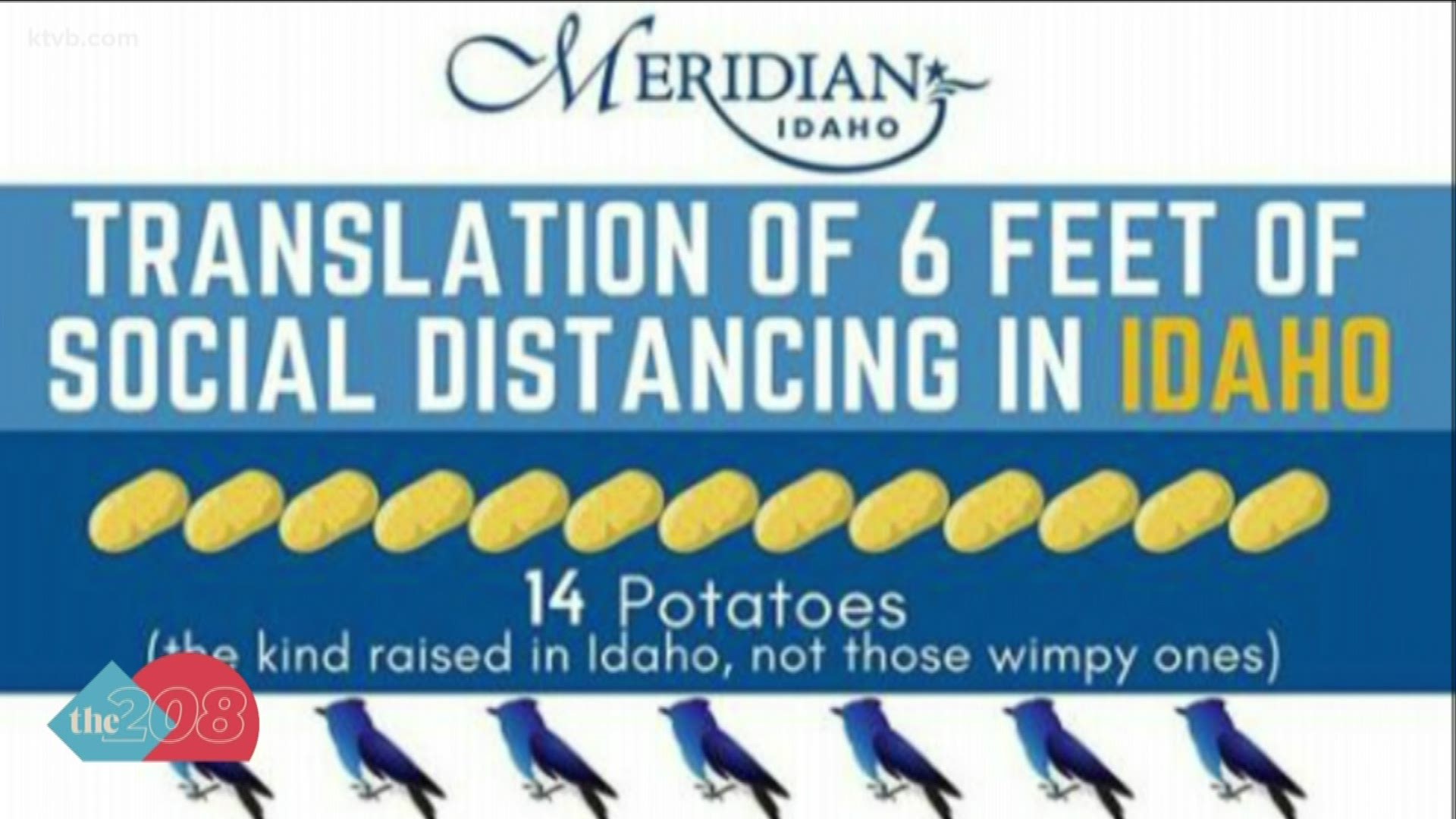 The city of Meridian created a chart that shows how far apart six feet is measured in potatoes, birds, fish and huckleberries.