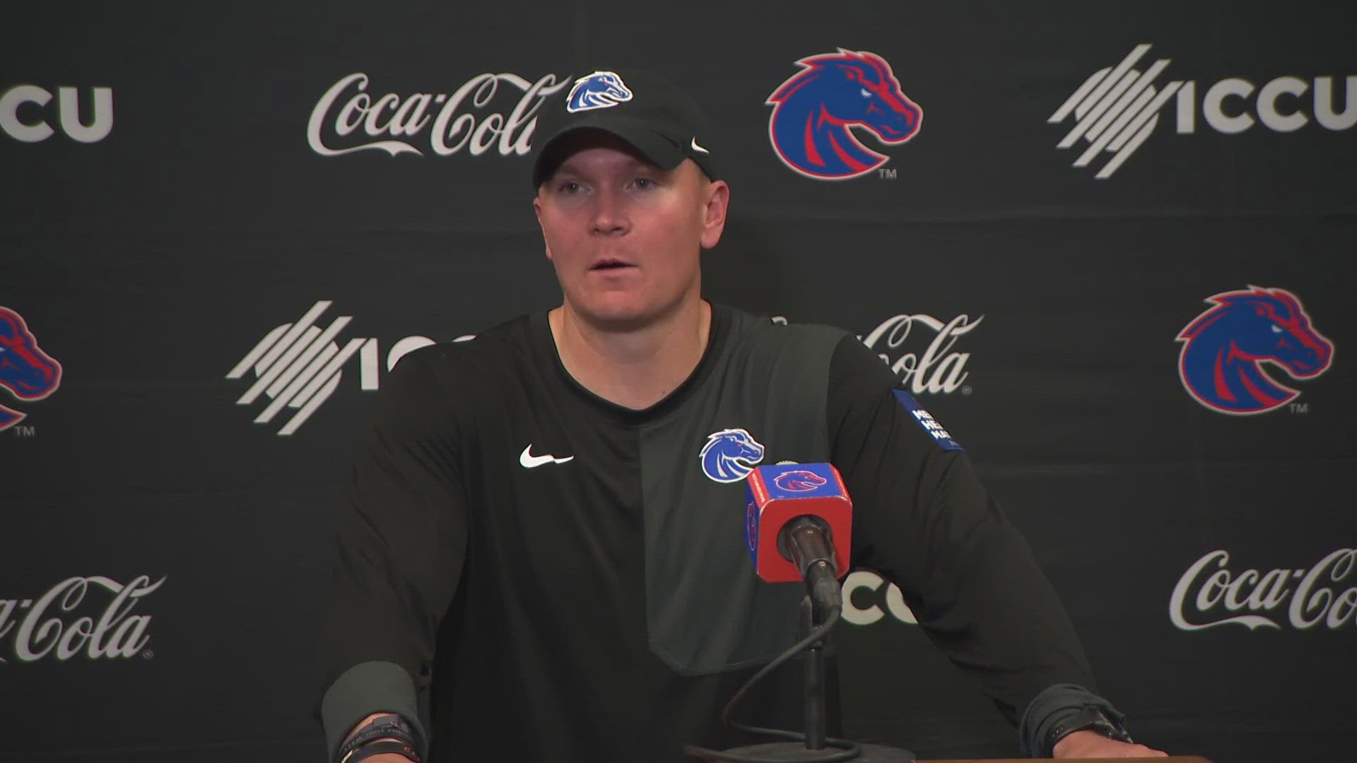 Spencer Danielson, Ty Benefield and Ben Ford meet with the media following Boise State's 51-14 win over Eastern Washington on Friday, Sept. 5, 2025. 