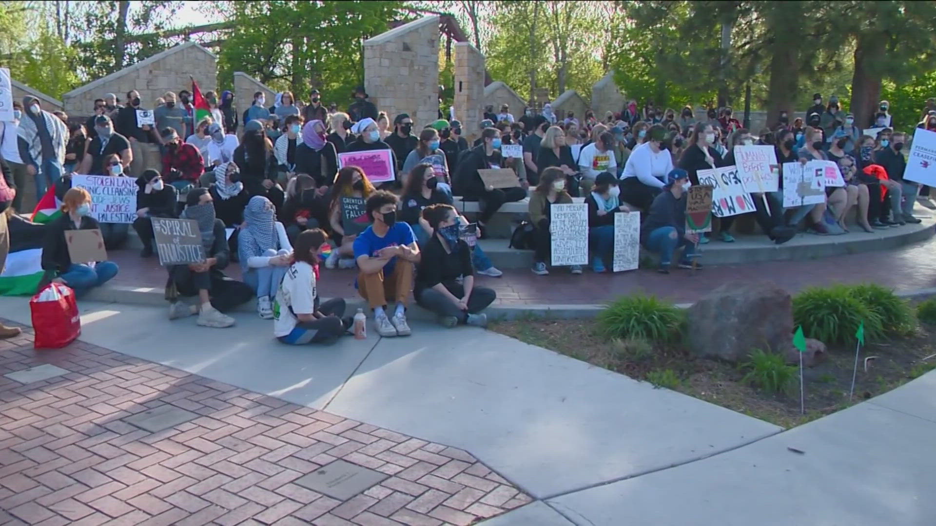 On Friday, pro-Palestine protesters held a rally in downtown Boise and marched to the state capitol.