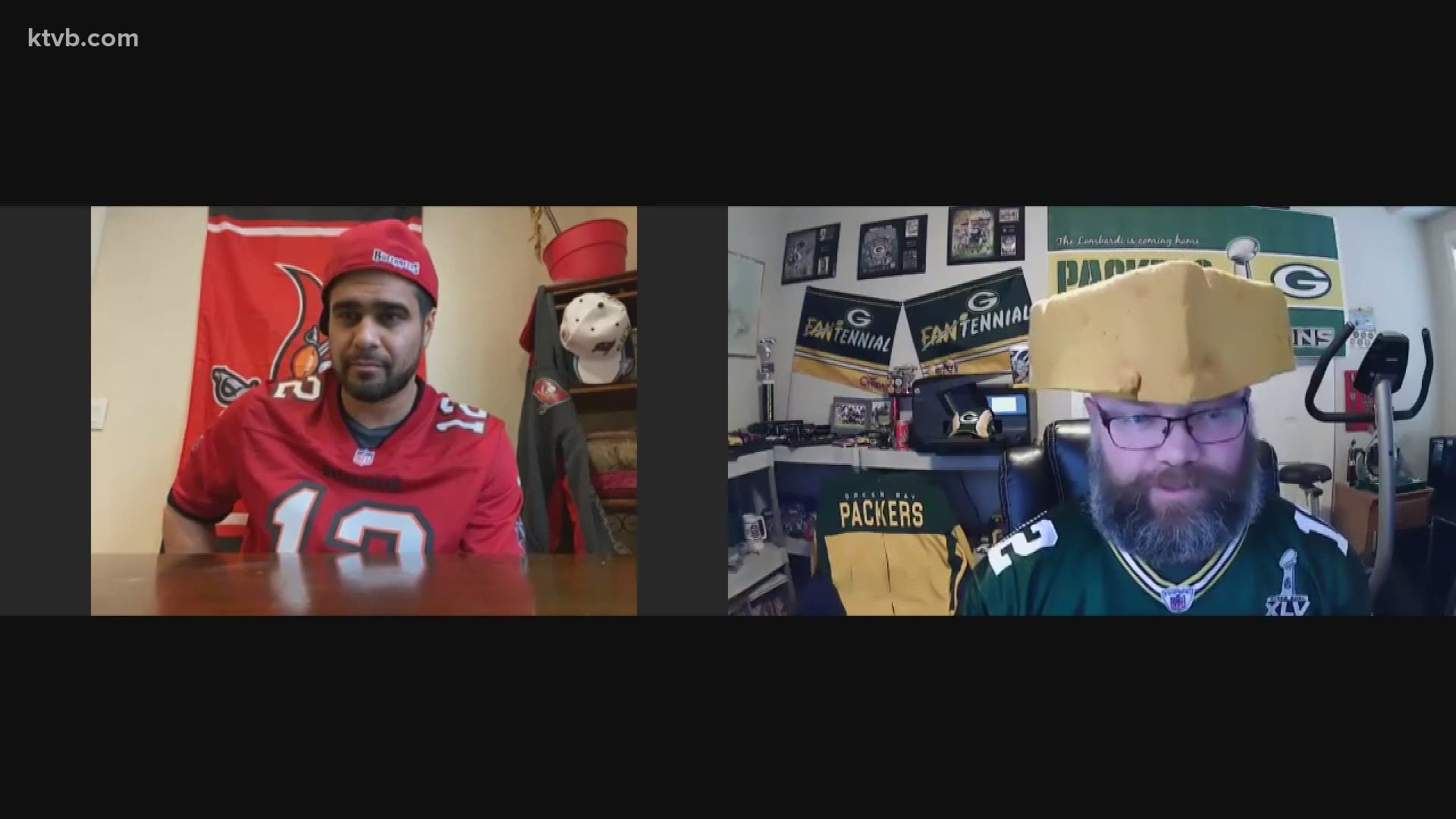 Packers fan John Ravina and Buccaneers fan Chris Stewart boast about their teams and super fandom ahead of the big game.