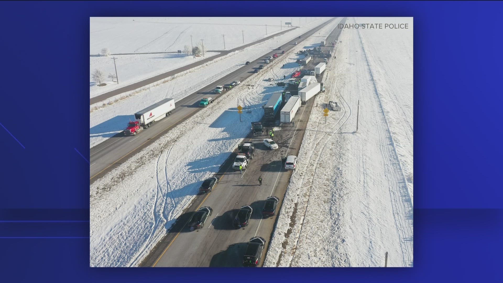 Idaho State Police said the crash happened around 8 a.m. on I-86 when fog caused drivers to slow down causing a crash.