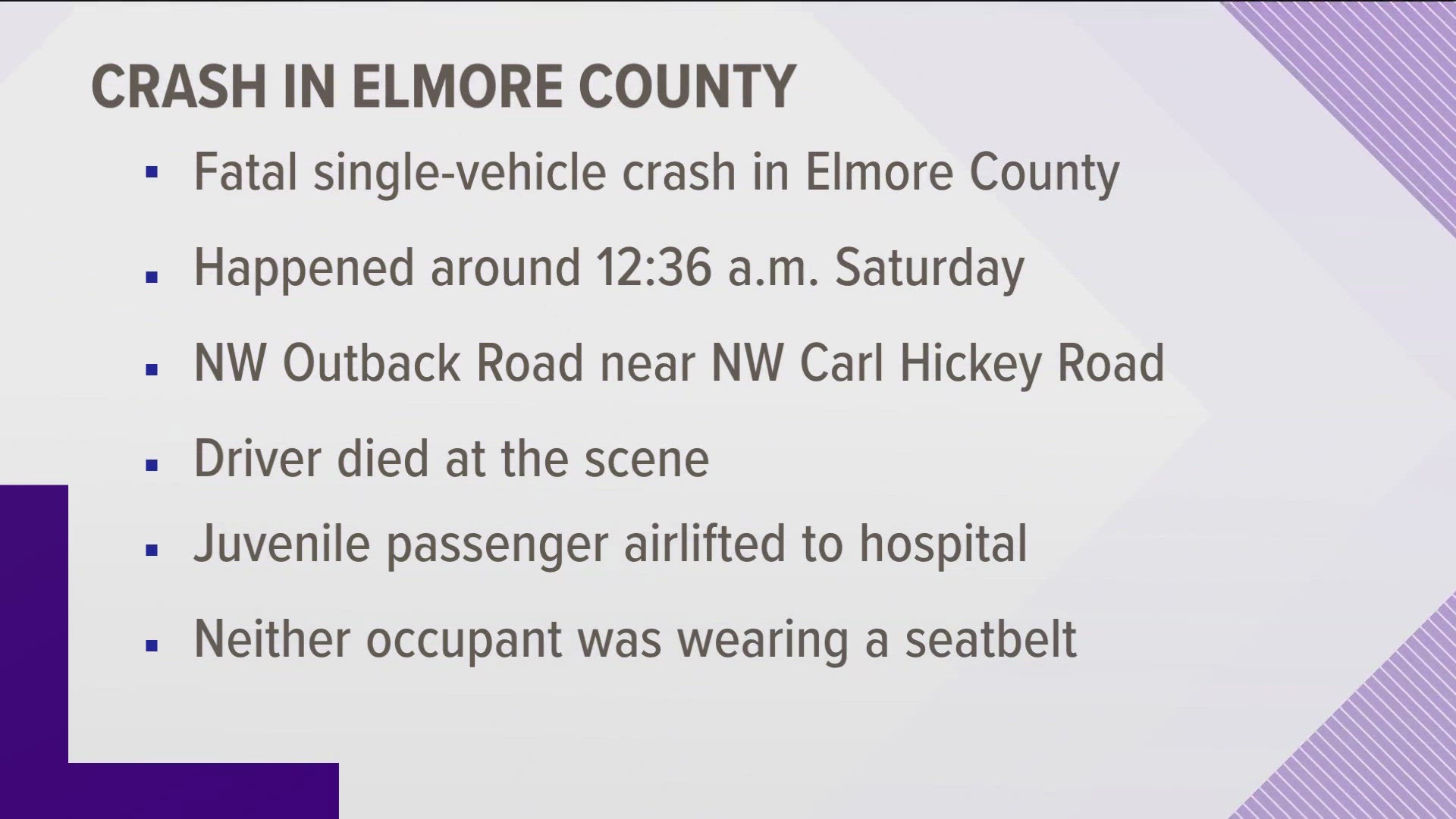 The driver, from Mountain Home, was heading north in a 1987 Dodge Dakota when the truck left the road and overturned. He died at the scene.