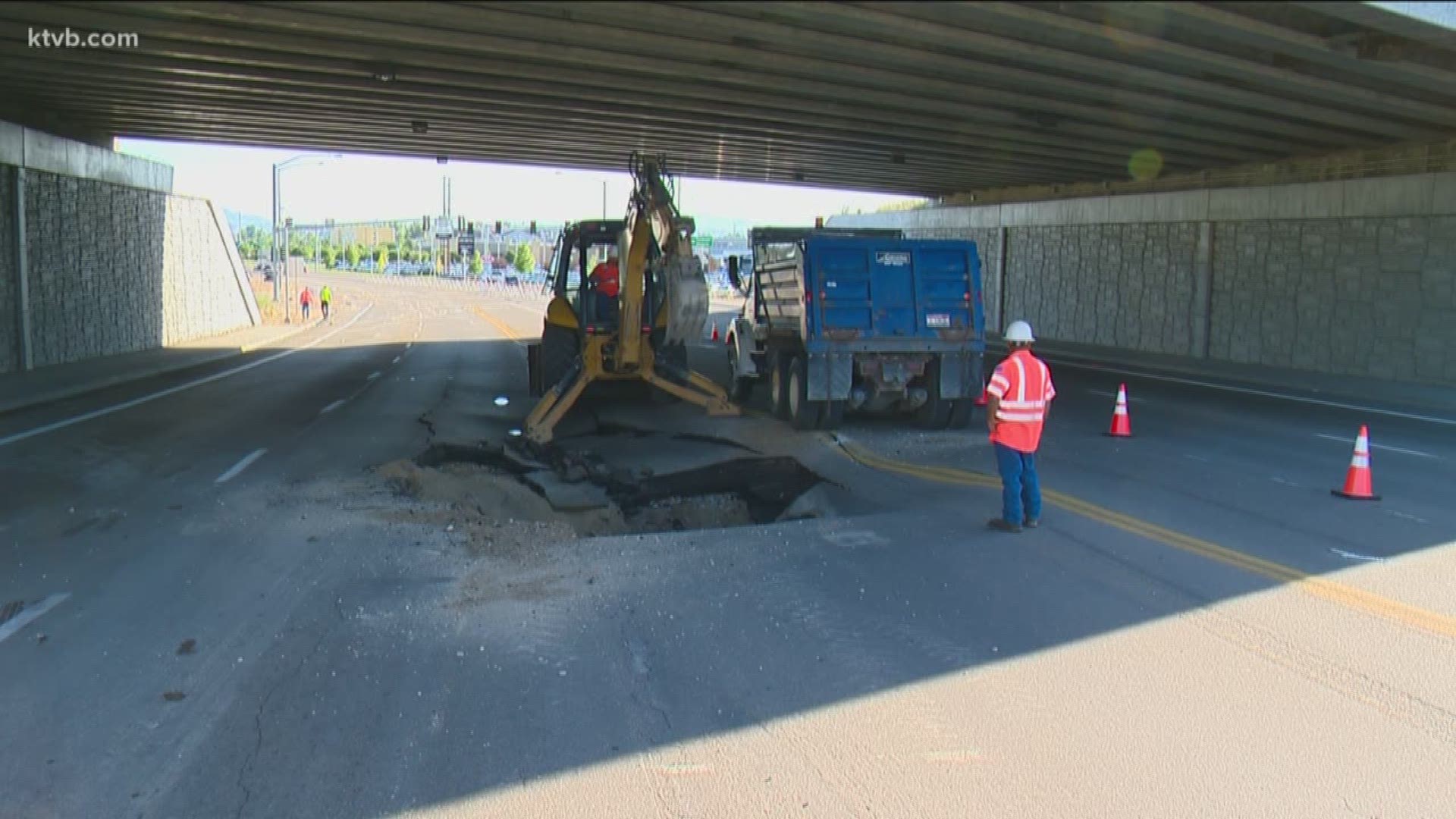 Officials say it will take until Monday to repair the damaged section of Garrity Boulevard.