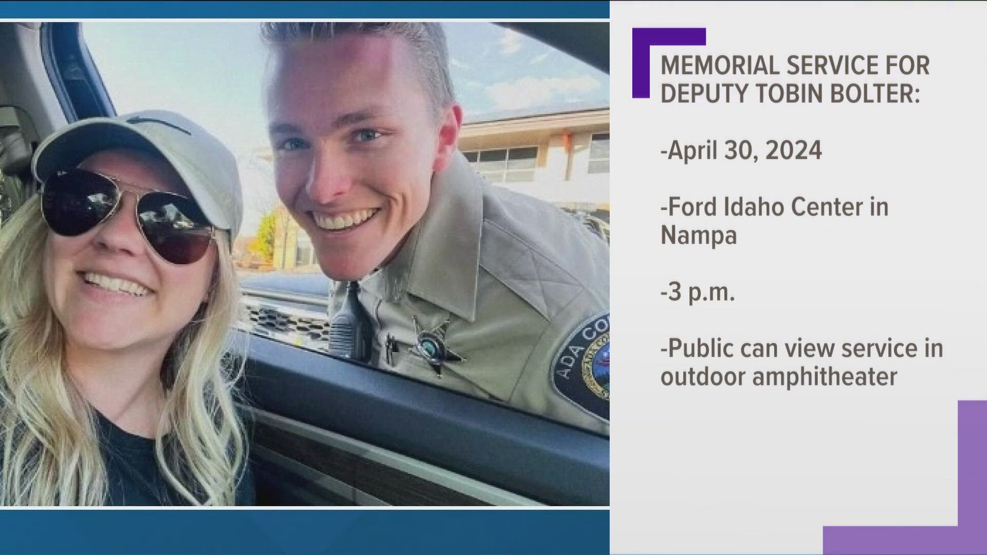 Deputy Tobin Bolter was shot and killed in the line of duty during a traffic stop in Boise. The procession is Tuesday.