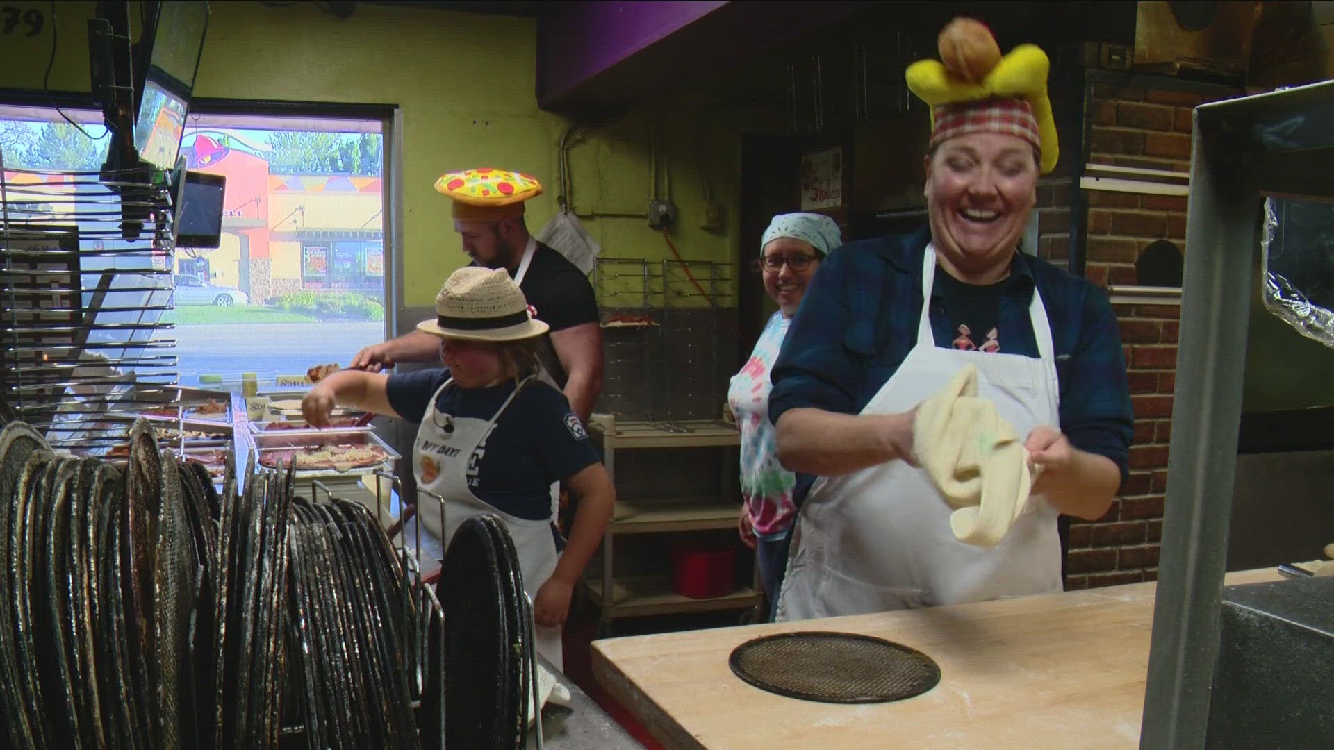 The Flying Pie Pizza in Boise gave pizza to those who had been on TV. So KTVB put them on TV.