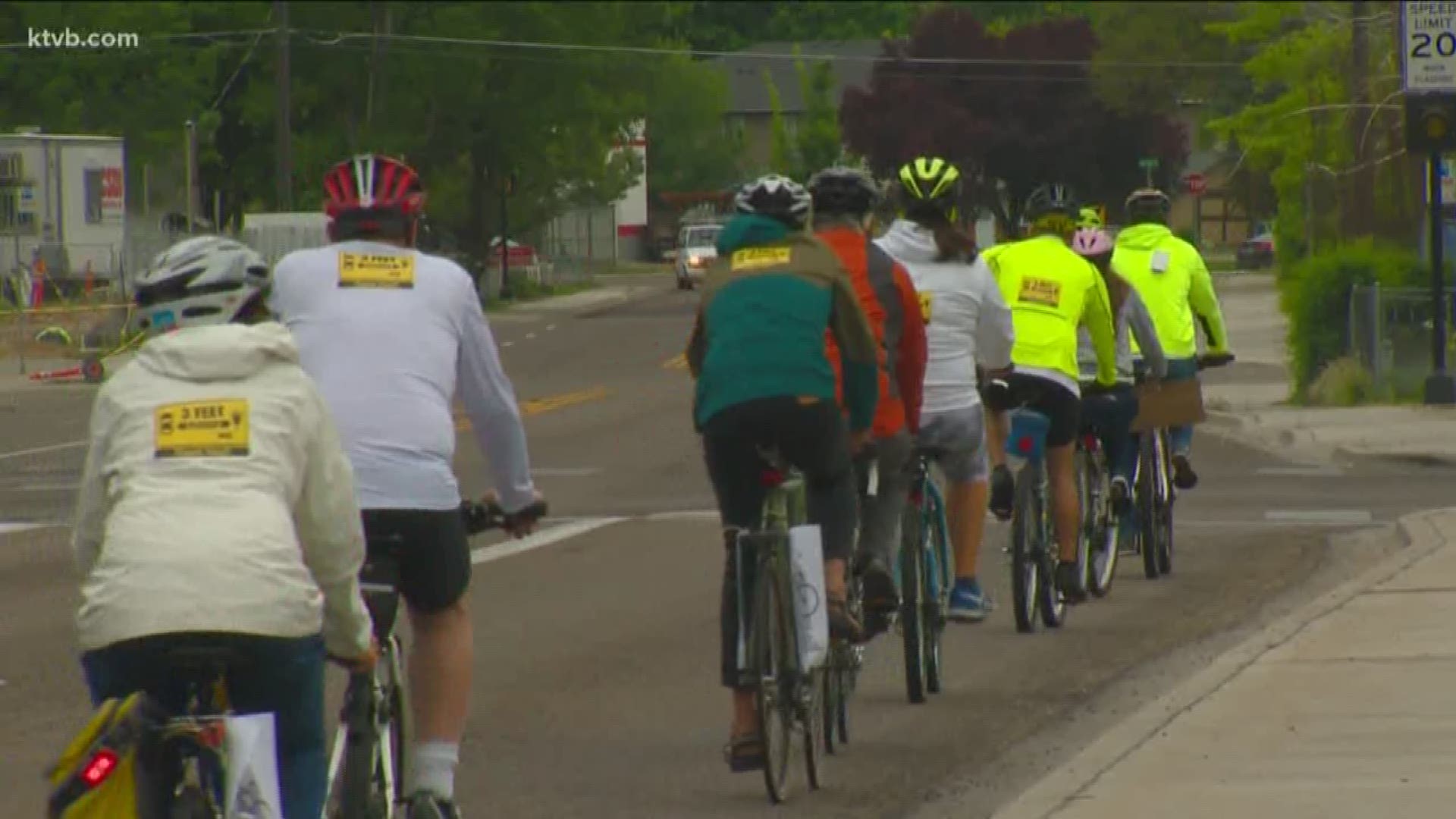 Cyclists rode in honor of George Grant, a Caldwell man who was hit and killed last month while riding his bike.