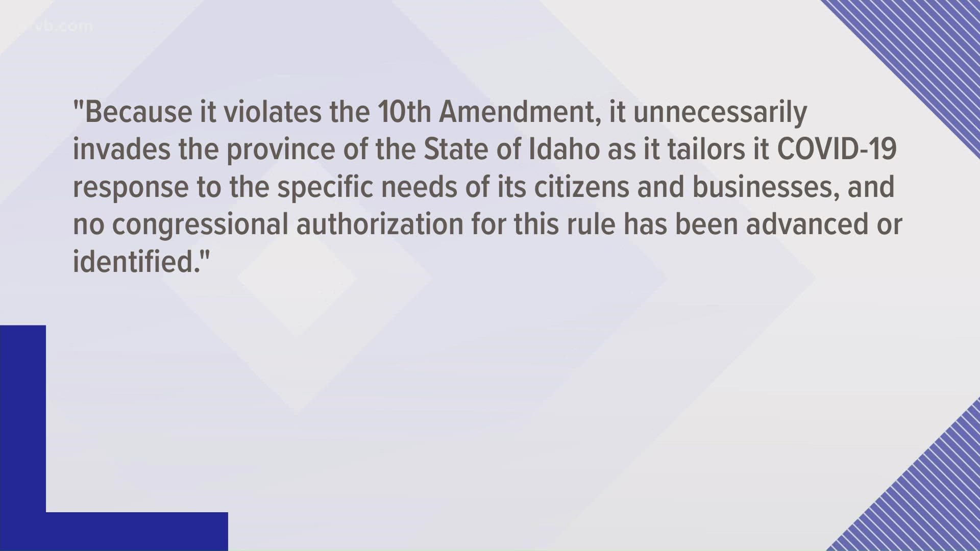 On Wednesday, Idaho leaders sent a letter to the assistant secretary of Labor for OSHA, requesting the vaccine mandate rule be permanently withdrawn.