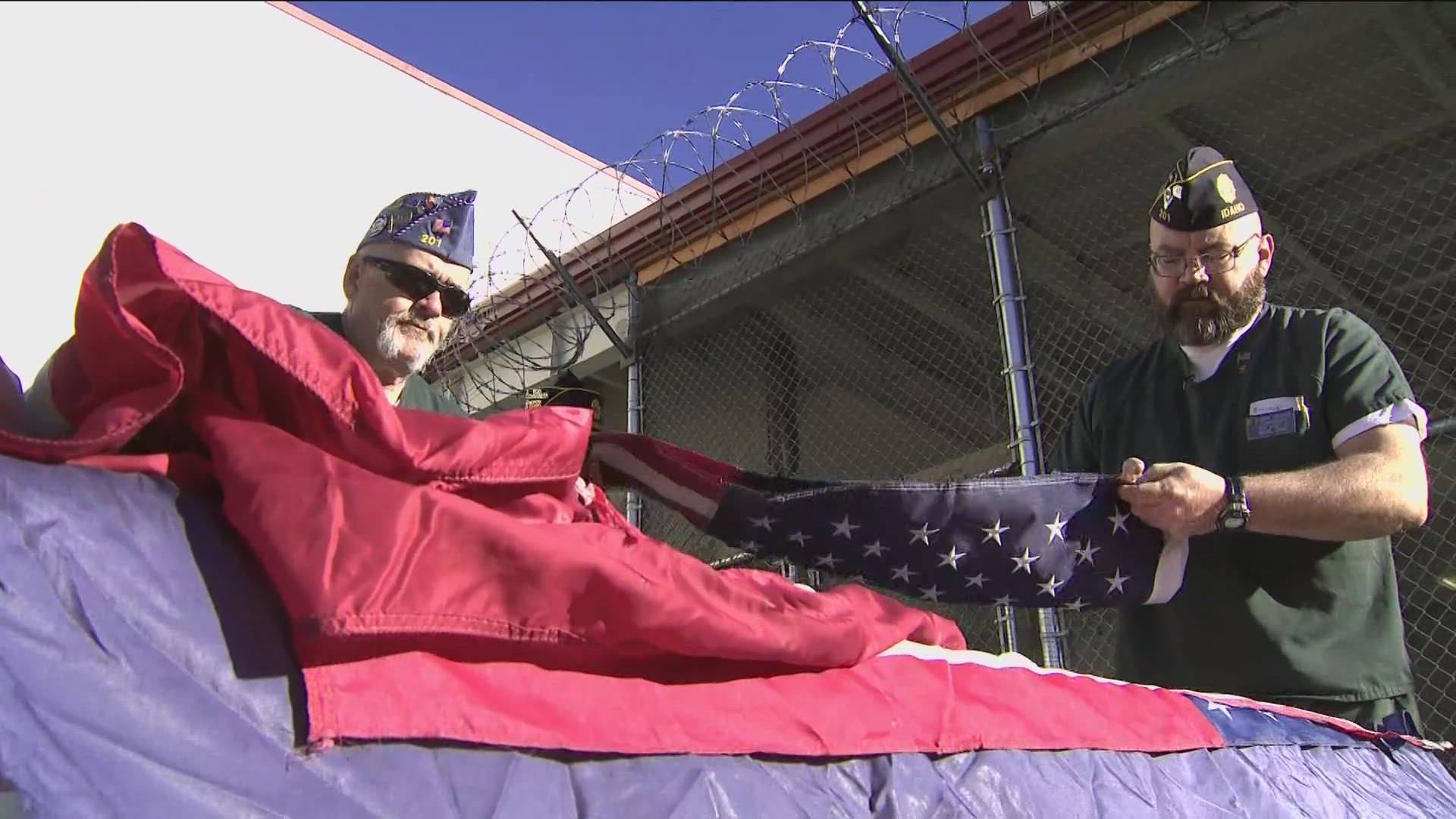 American Legion held a flag decommissioning ceremony Tuesday morning to retire the flags removed from the Cloverdale Road overpass due to vandalism. 