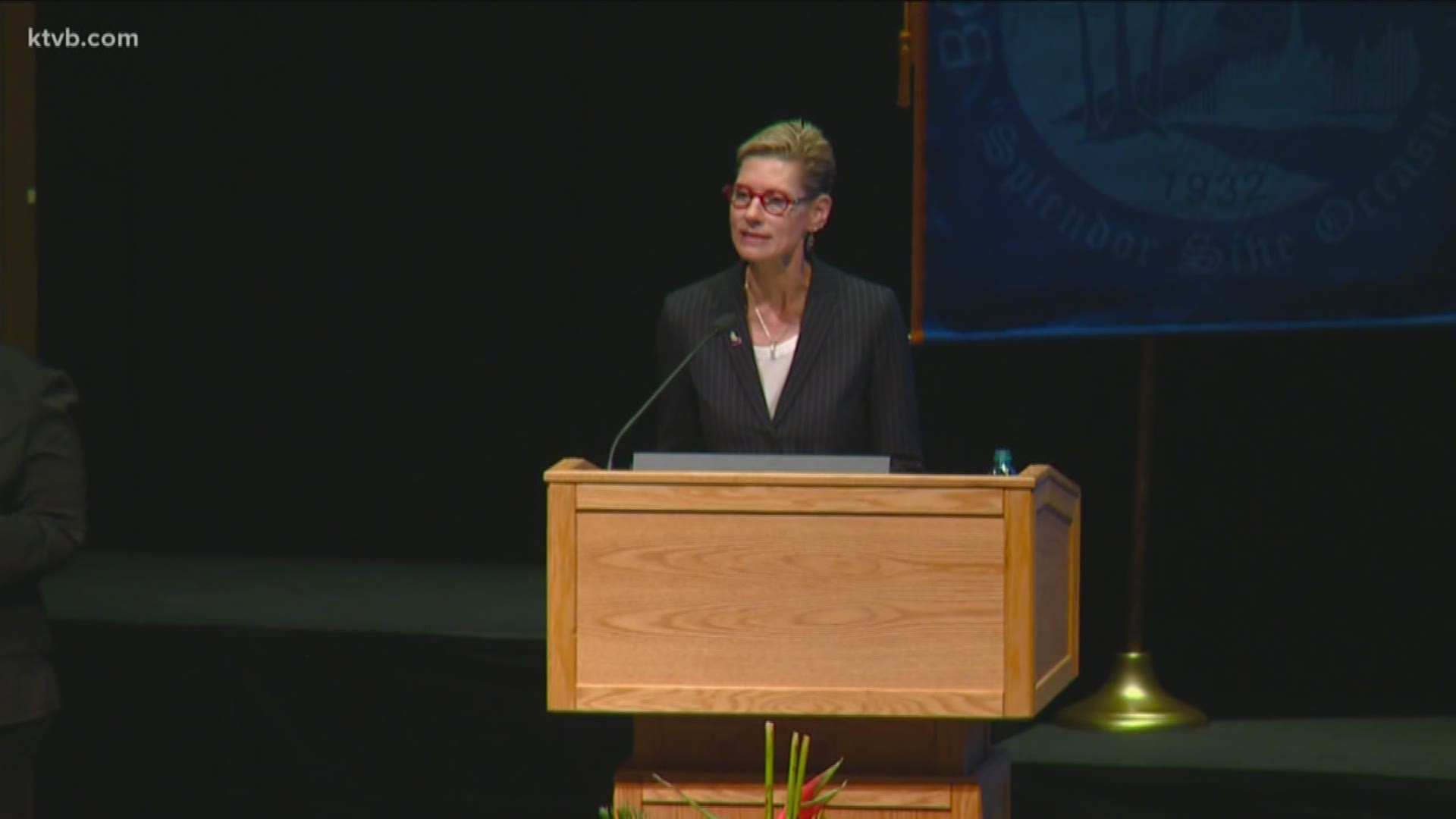Dr. Marlene Tromp gave her first address before students and faculty Wednesday.