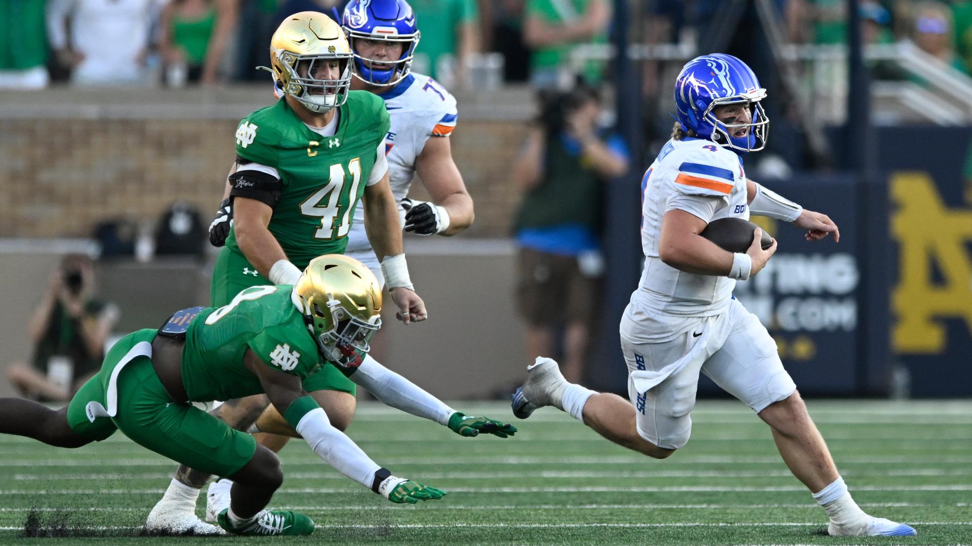 Boise State racked up 13 penalties for 112 yards in last week's 28-7 loss to Notre Dame. Head coach Spencer Danielson said the Broncos "got to figure it out." 