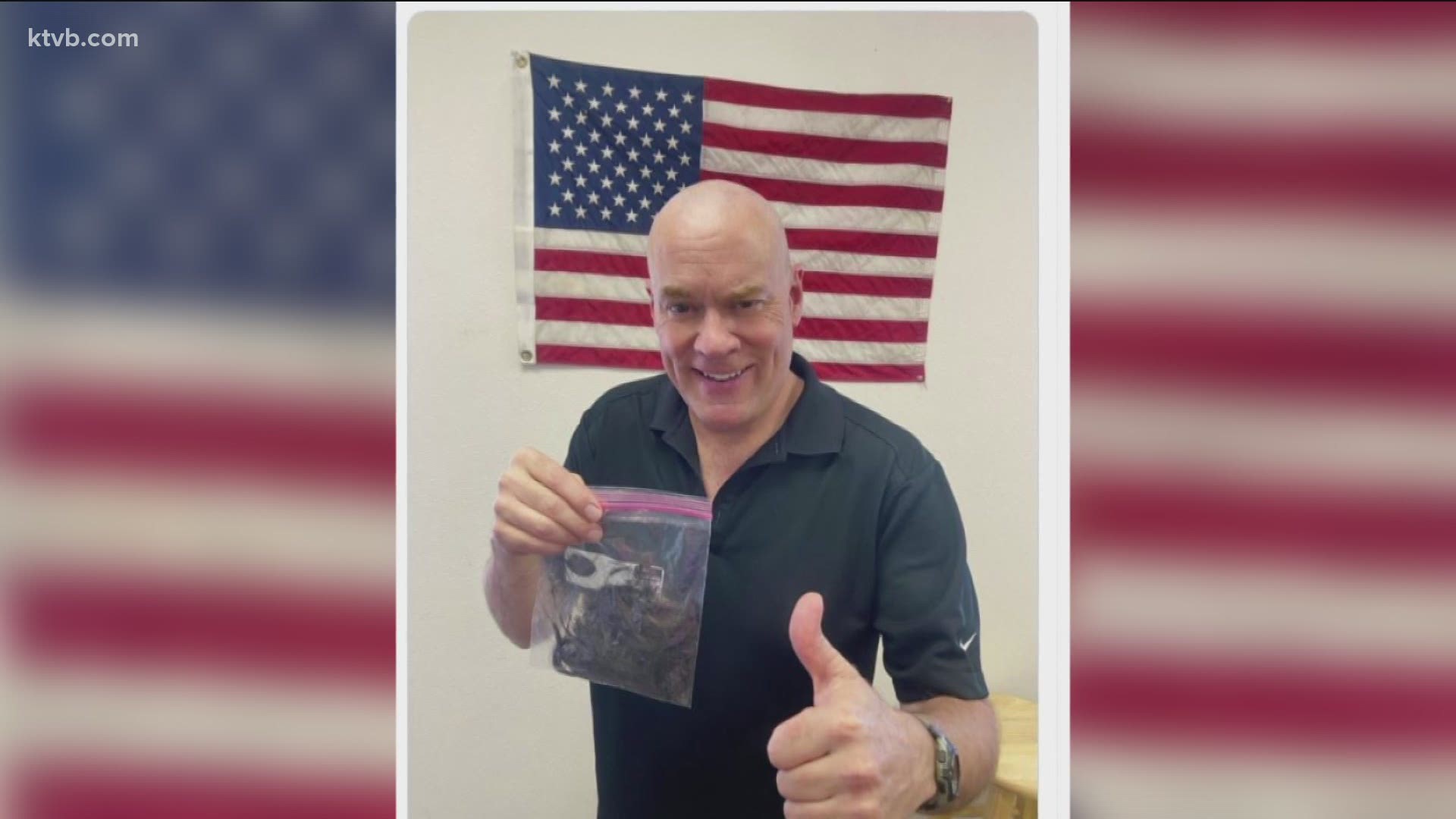 The newly-bald Idaho congressman posted a photo on his Twitter page of him holding a bag of his hair. Fulcher is undergoing treatment for kidney cancer.