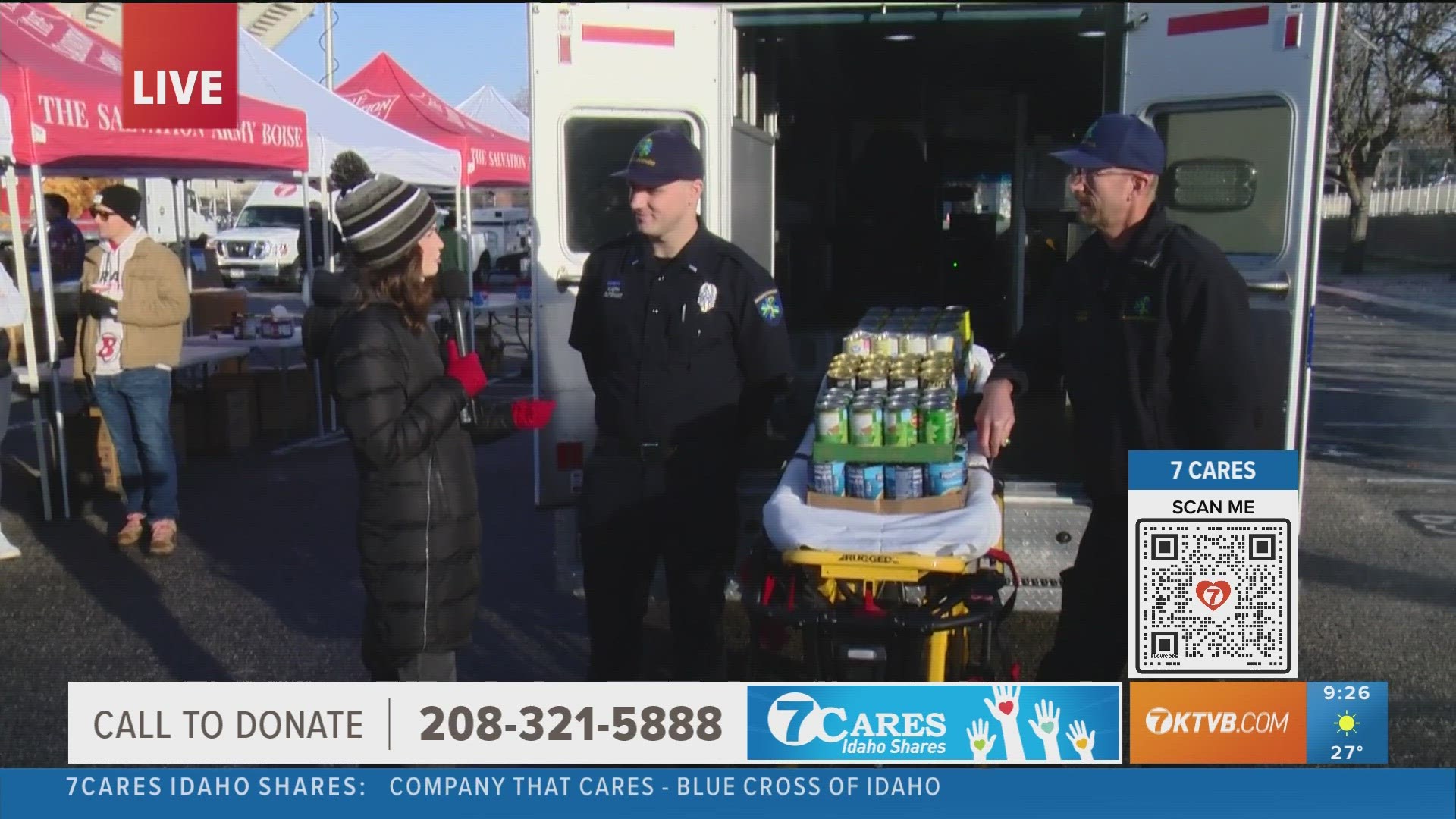 Ada County Paramedics joins KTVB's Abby Davis to donate food to support charities through 7Cares Idaho Shares.