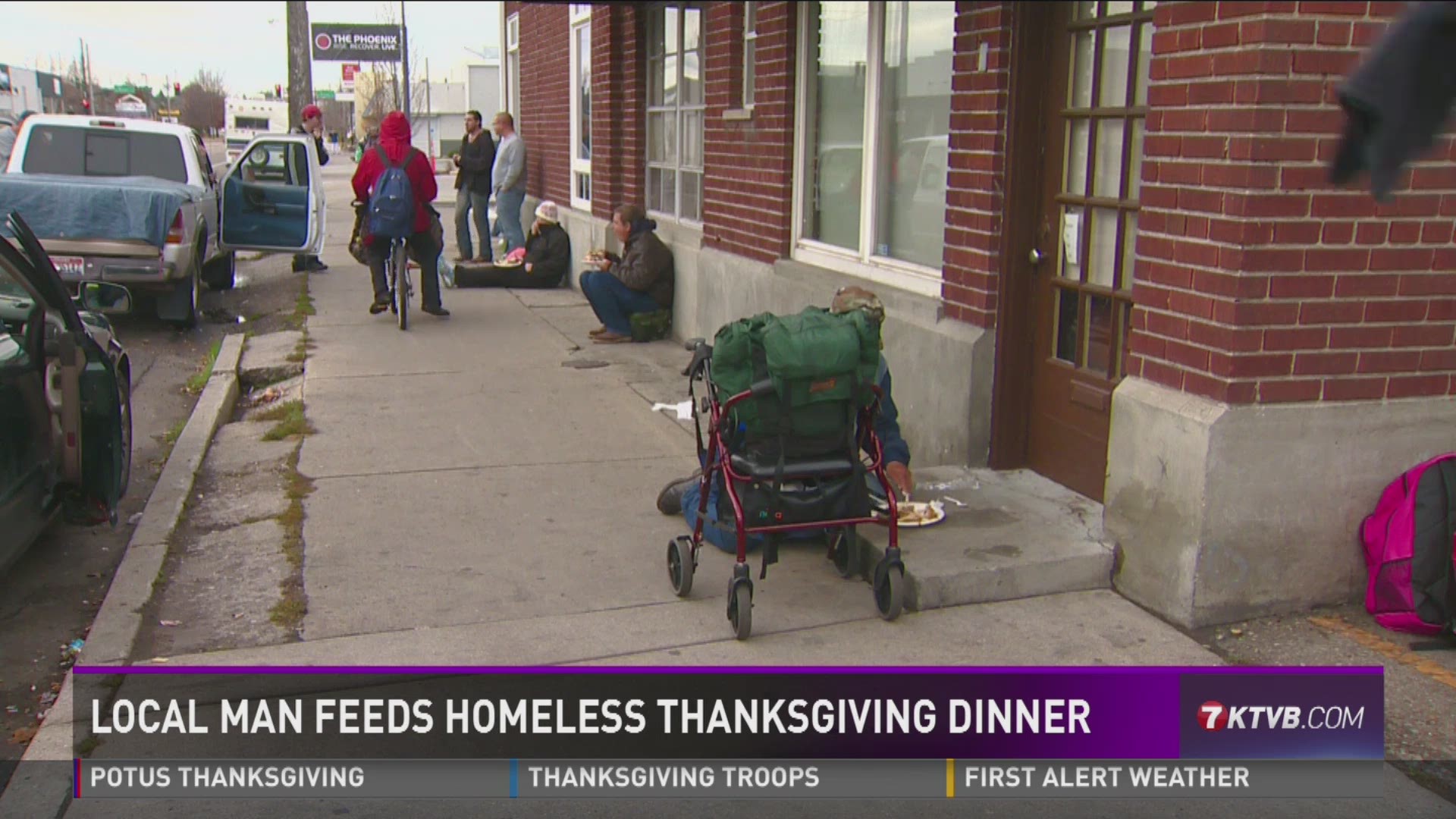 Local man feeds homeless Thanksgiving dinner.