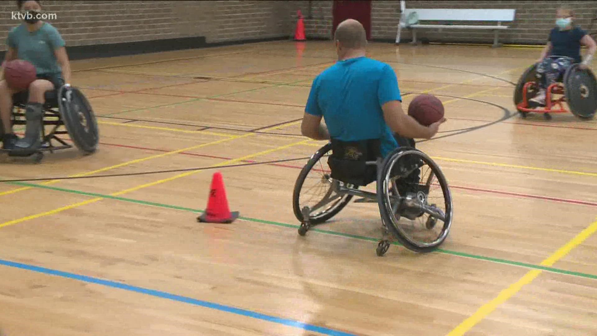 Athletes in the Boise Parks and Rec Adventure Seeker Program play wheelchair basketball, which involves all the regular aspects of basketball but is done sitting.