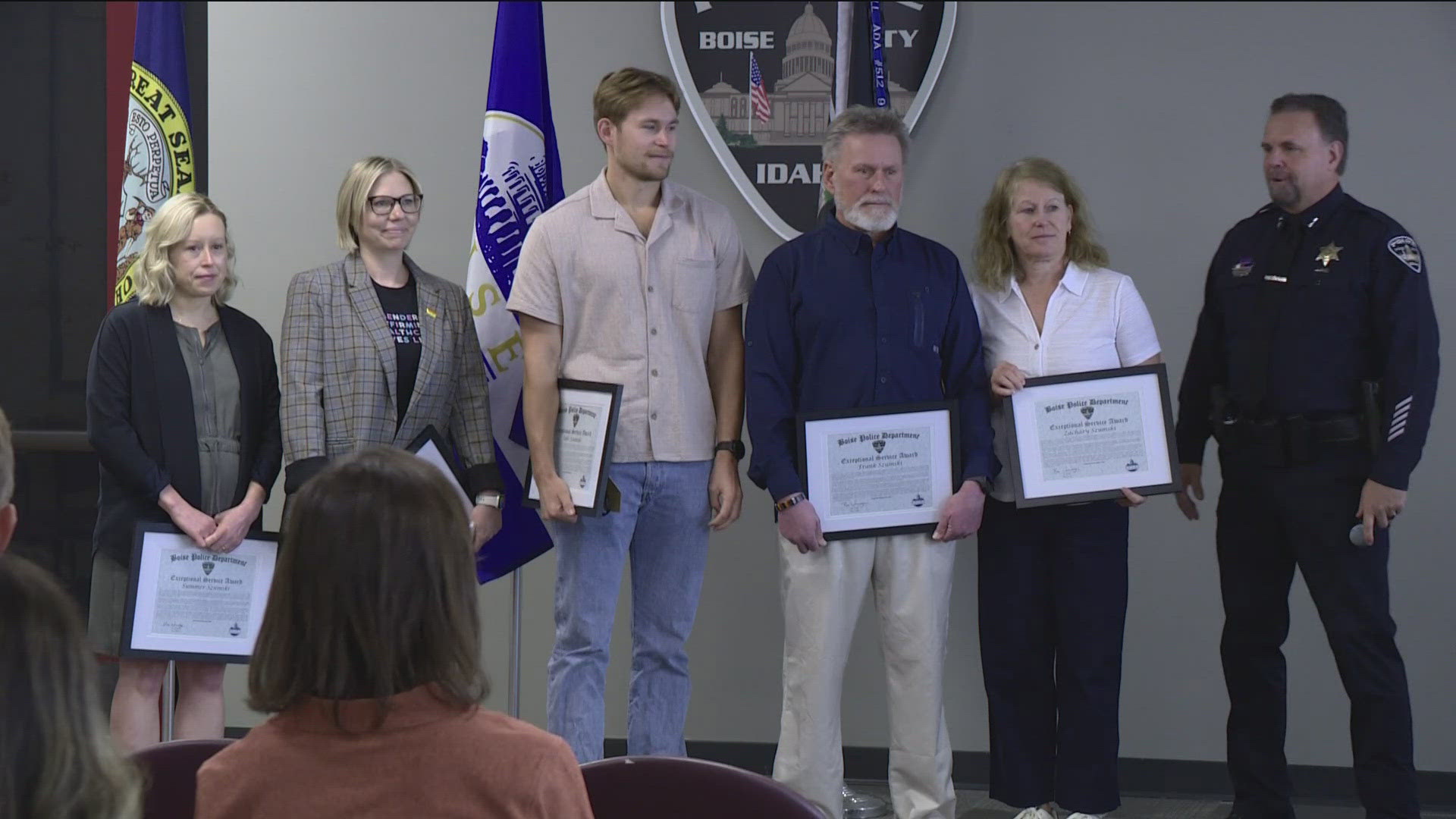 A ceremony and Exceptional Service Awards were presented to the citizens who jumped in to help two severely injured women after a hit-and-run on June 29.