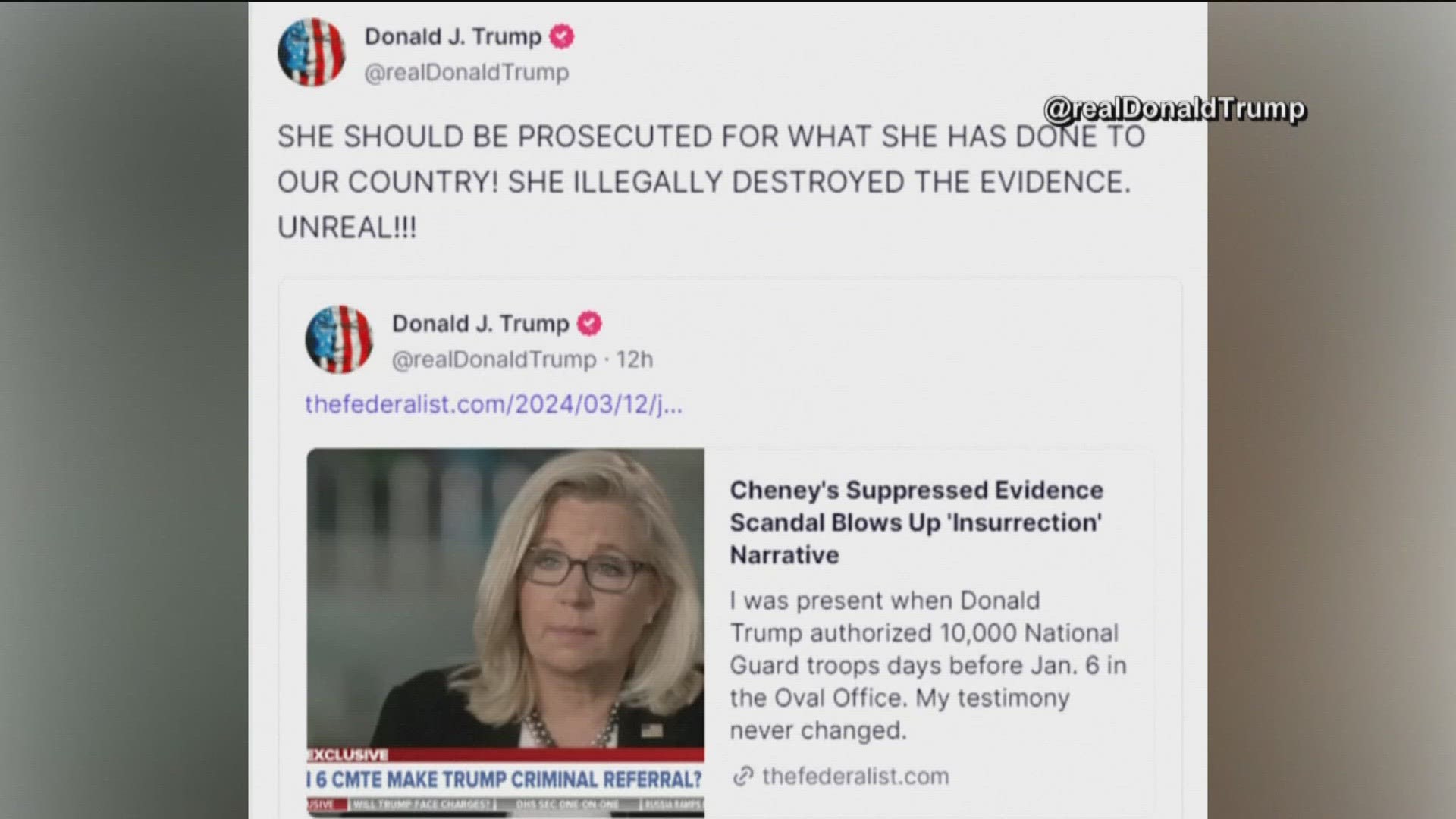 Trump calls for Liz Cheney to be prosecuted