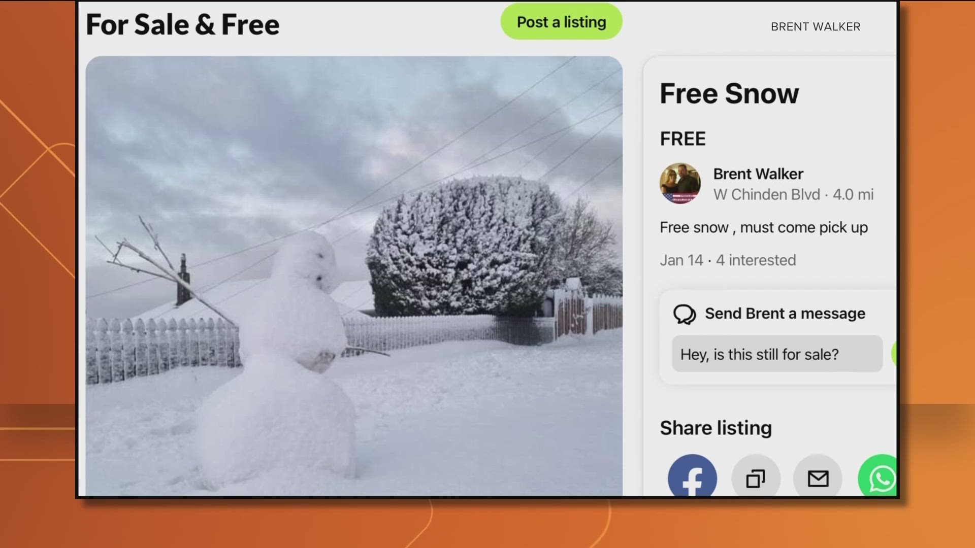 Brent Walker took to the internet to try a unique way of removing snow: by selling it.