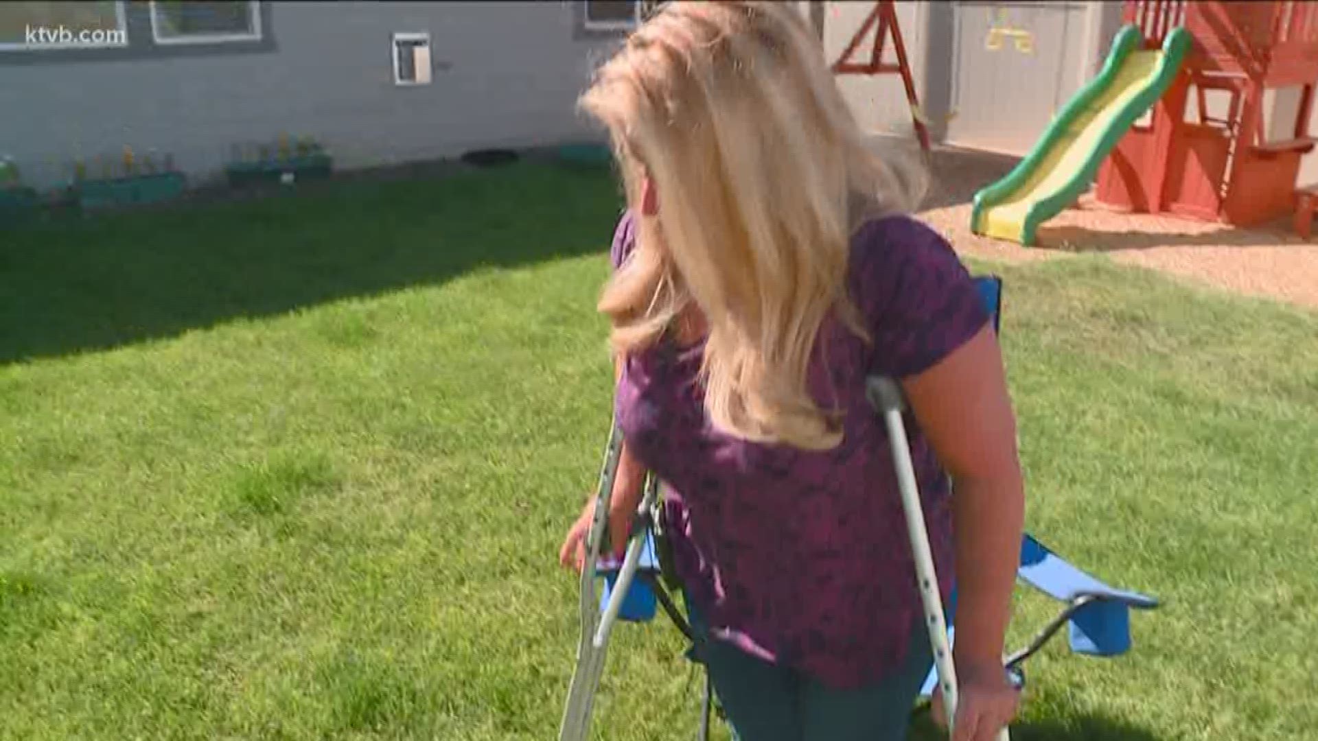 A woman had her crutches taken from her at the Morrison Center.