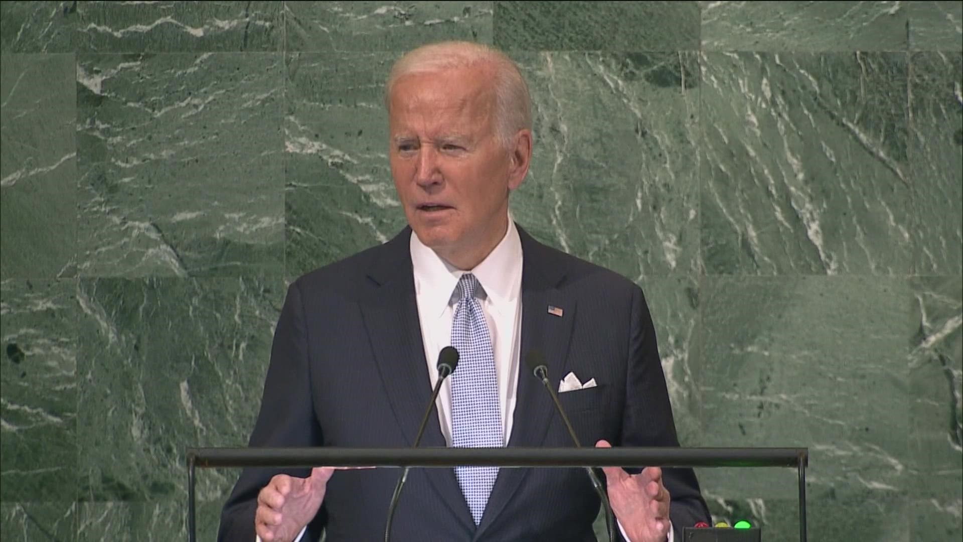 Biden called on all nations to speak out against Russia's “brutal, needless war” and to bolster Ukraine's effort to defend itself.
