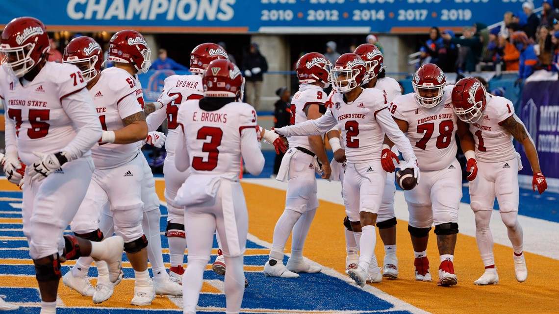 Fresno State quarterback Marcus McMaryion (6) throws a touchdown pass  against Boise State during the first half of an NCAA college football game  for the Mountain West championship, Saturday, Dec. …