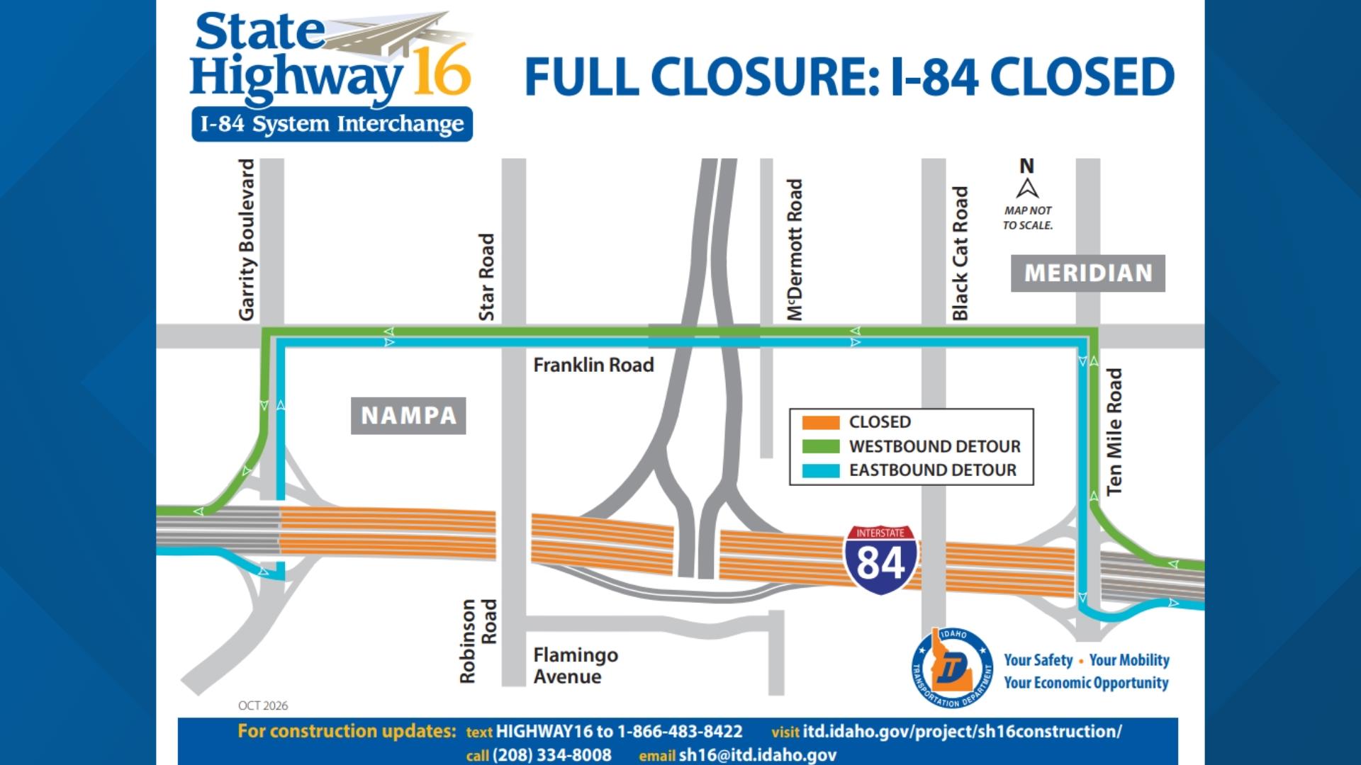 I-84 to close overnight between Meridian and Nampa for SH-16 project ...