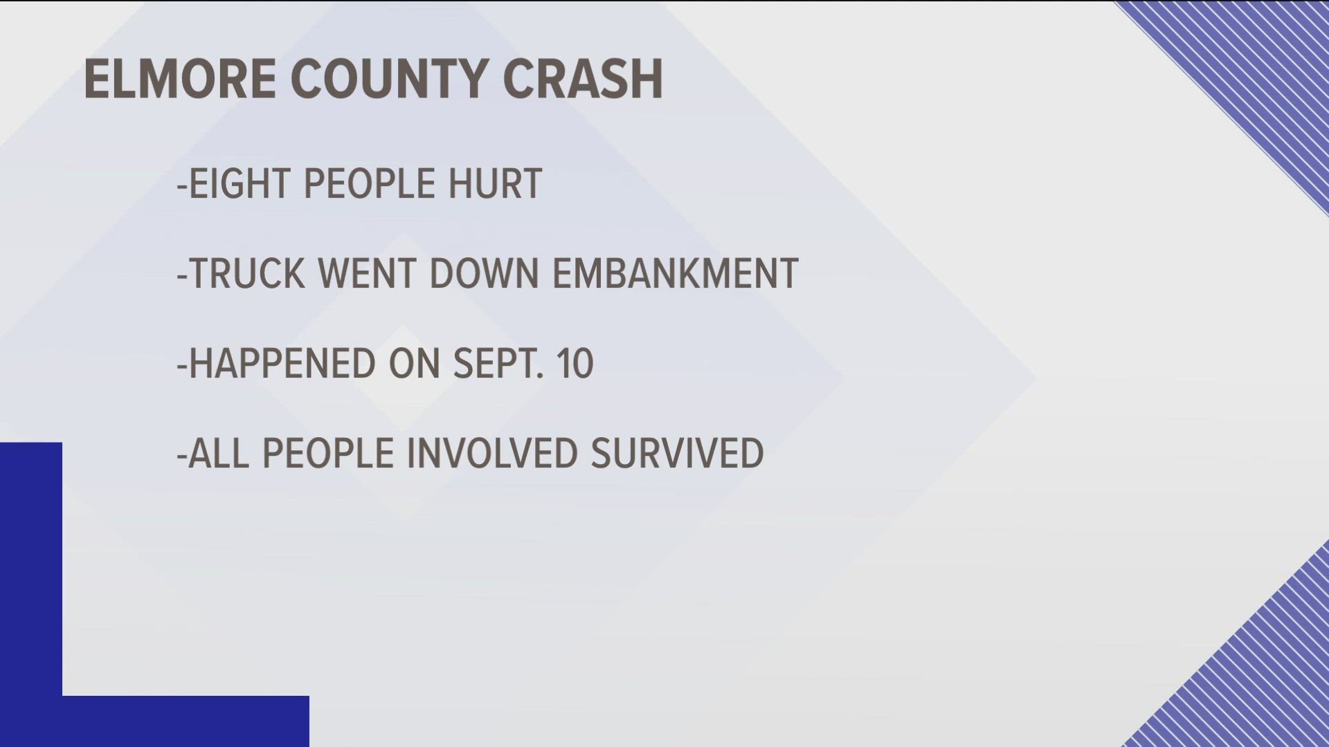 The responding search and rescue team rescued all eight people involved in the crash.