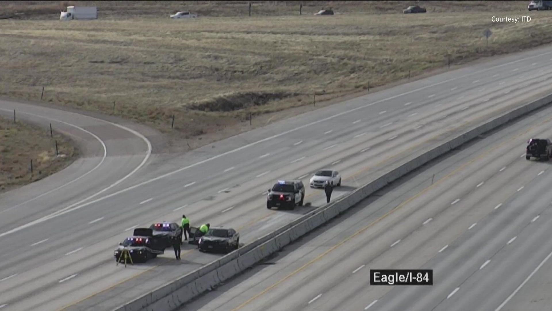 A 32-year-old Meridian man was hit by a Buick and a Freightliner semi after he was seen running on I-84 Saturday, according to Idaho State Police.
