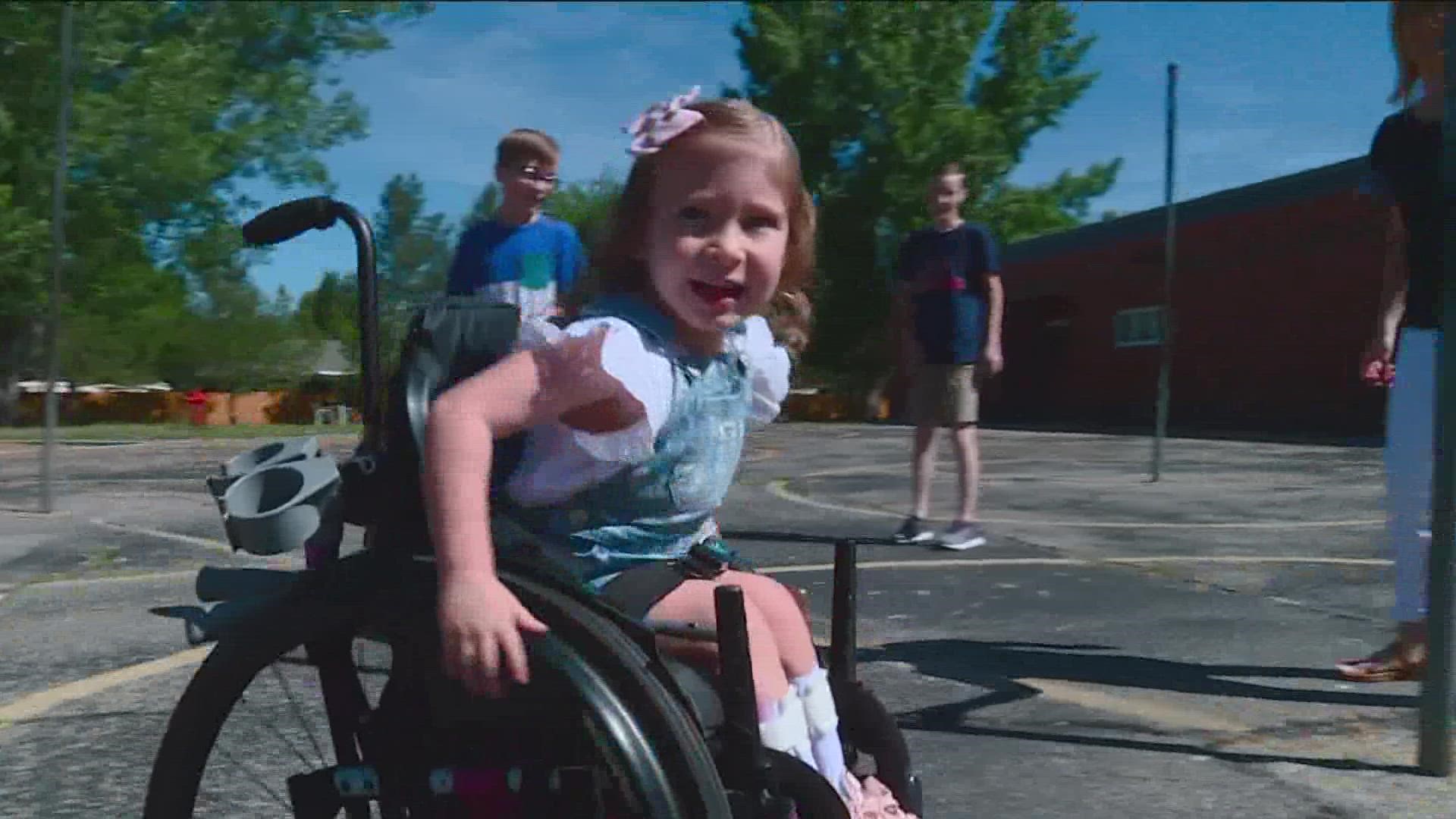 Katie Stewart wants her daughter to be able to play with her friends on the playground at school, but right now the playground isn't wheelchair accessible.
